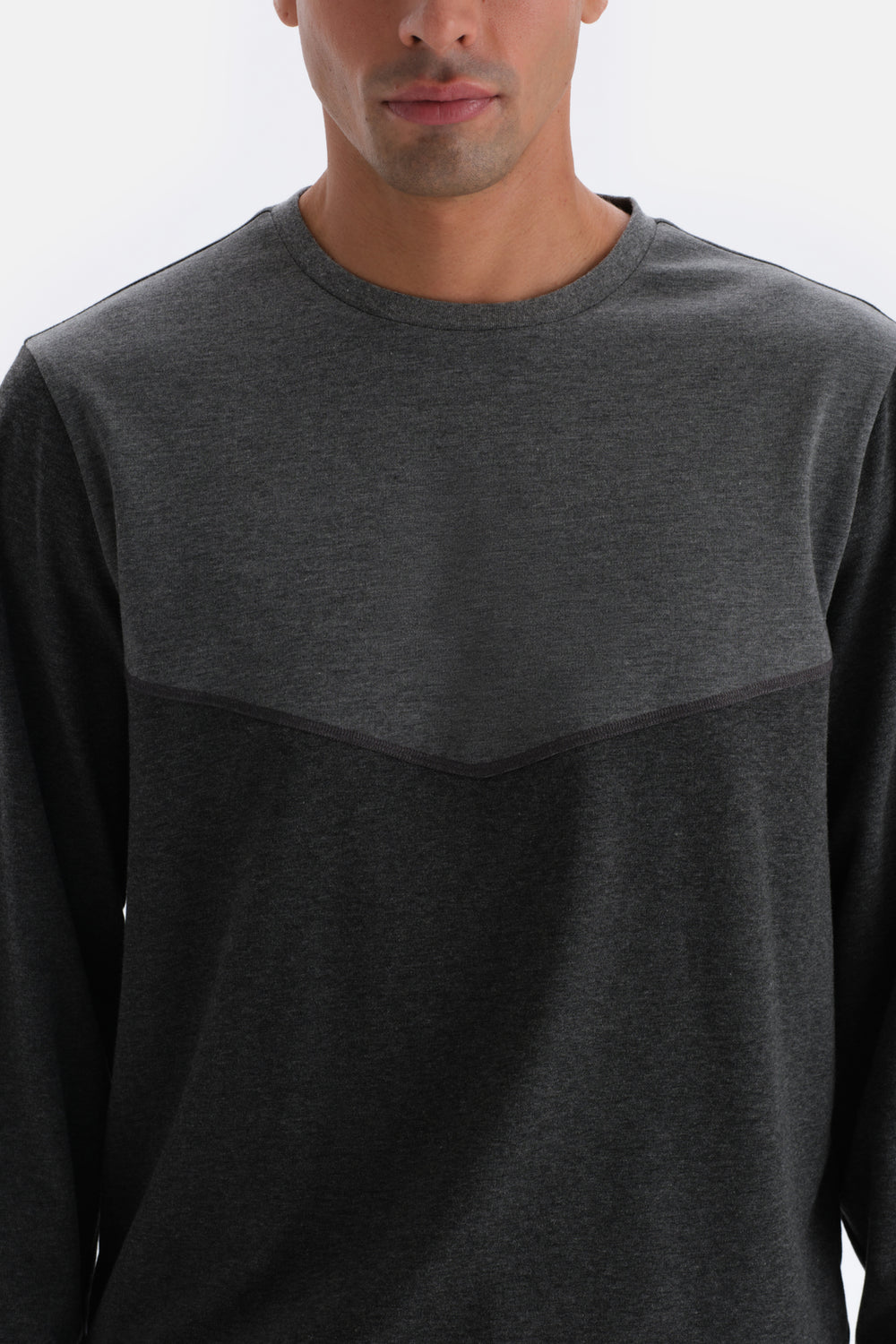 Anthracite Melange CREW-NECK LONG SLEEVE KNITTED PAJAMAS SUIT