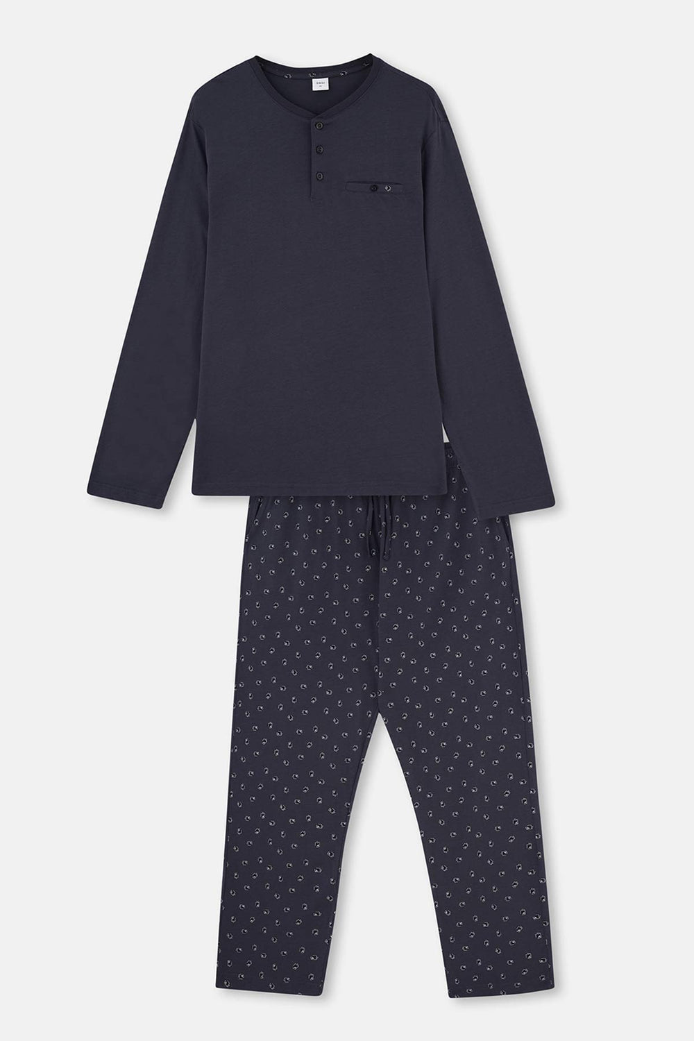 Navy HALF-PLOT PRINT KNITTED PAJAMAS SET