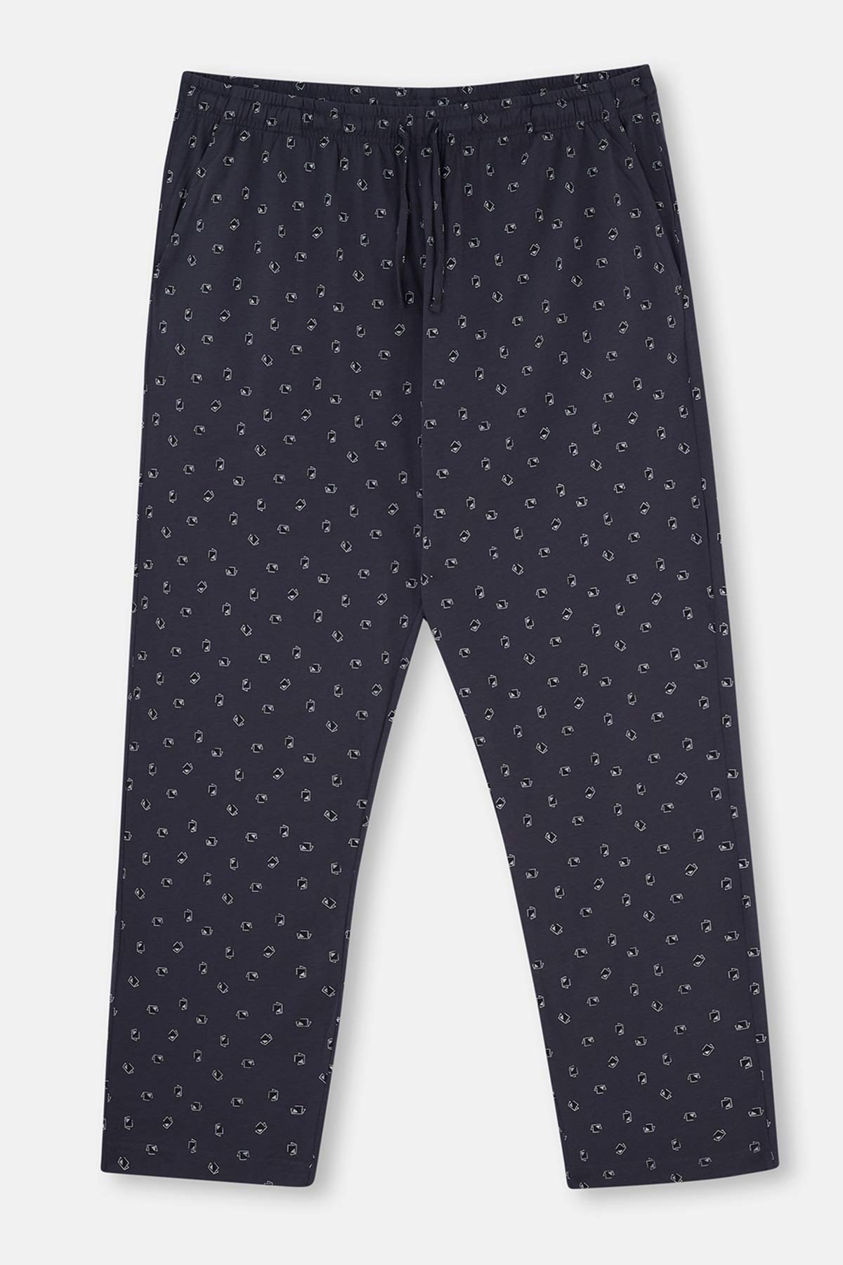 Navy HALF-PLOT PRINT KNITTED PAJAMAS SET