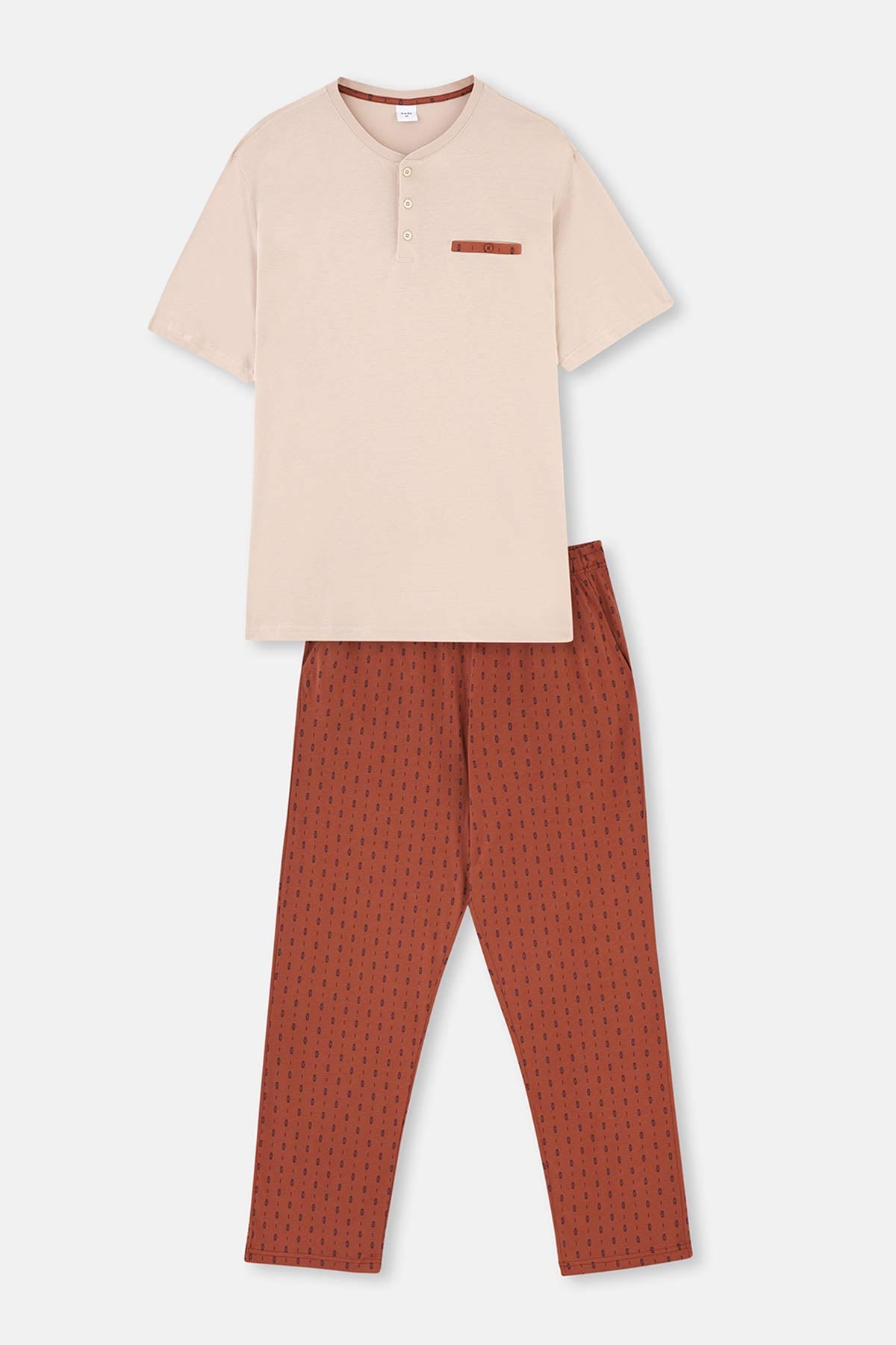 Ekru Yarım Patlı Cep Detaylı Örme Pijama Takımı