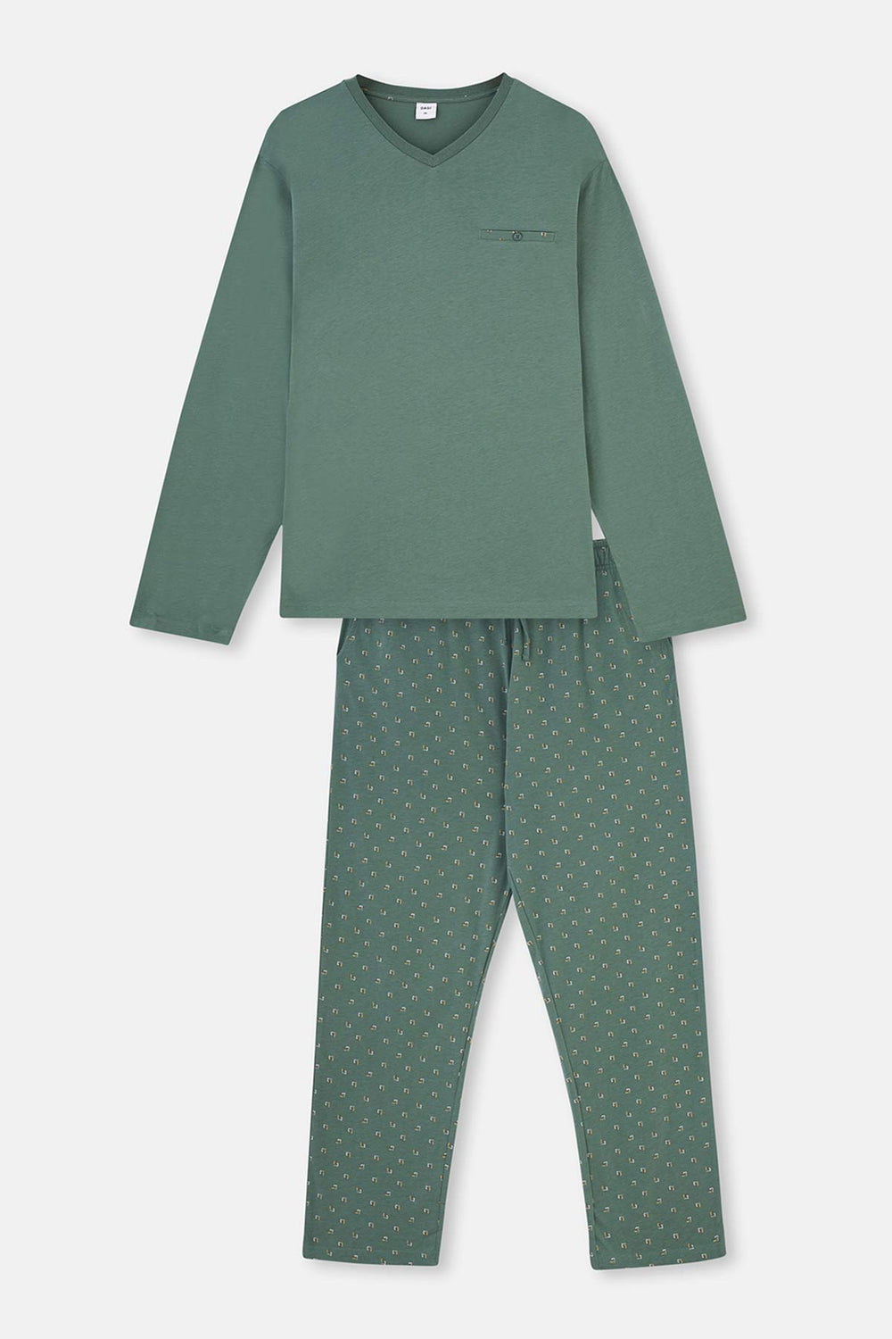 Green V-NECK LONG SLEEVE COTTON MODAL PAJAMAS SUIT