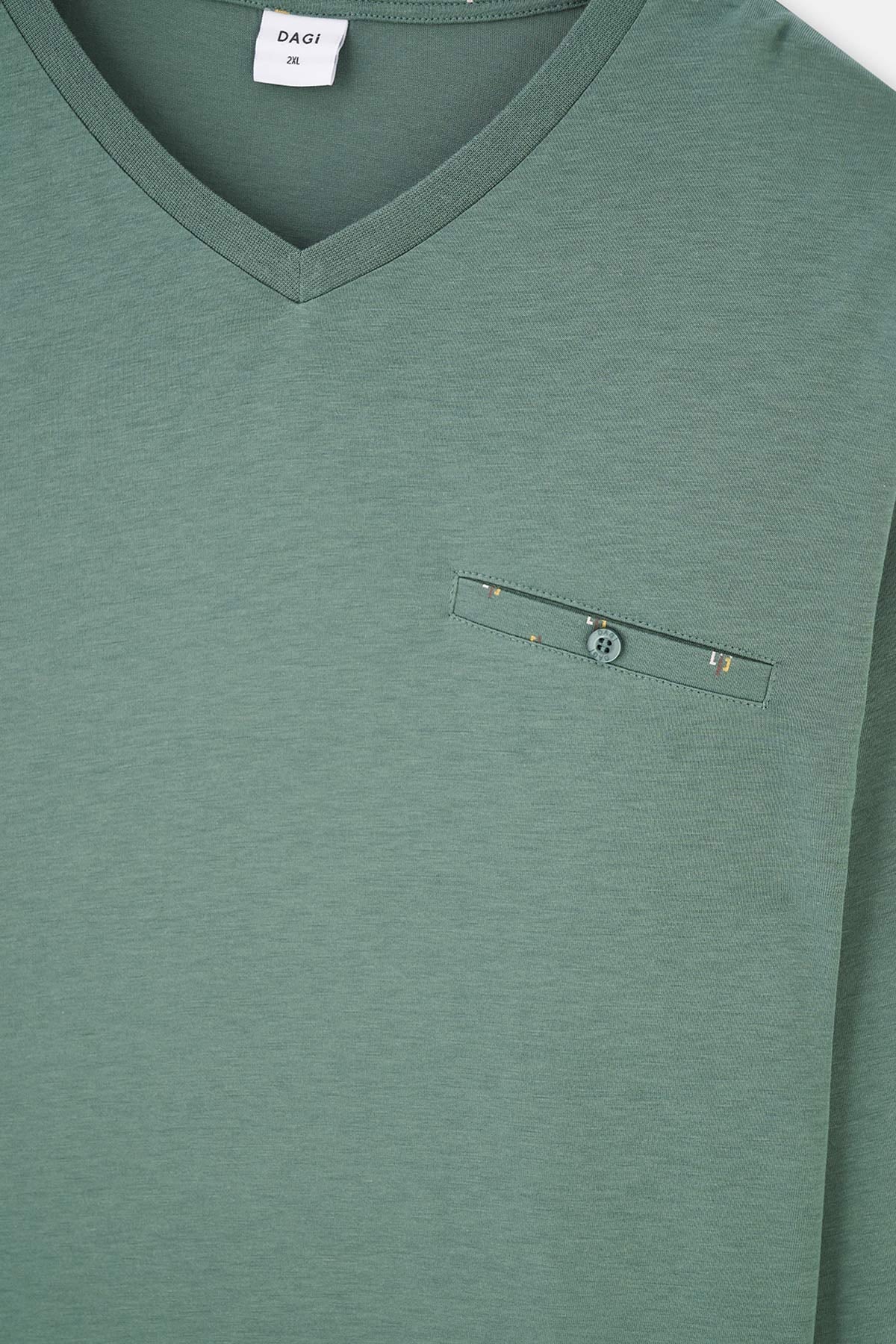 Green V-NECK LONG SLEEVE COTTON MODAL PAJAMAS SUIT