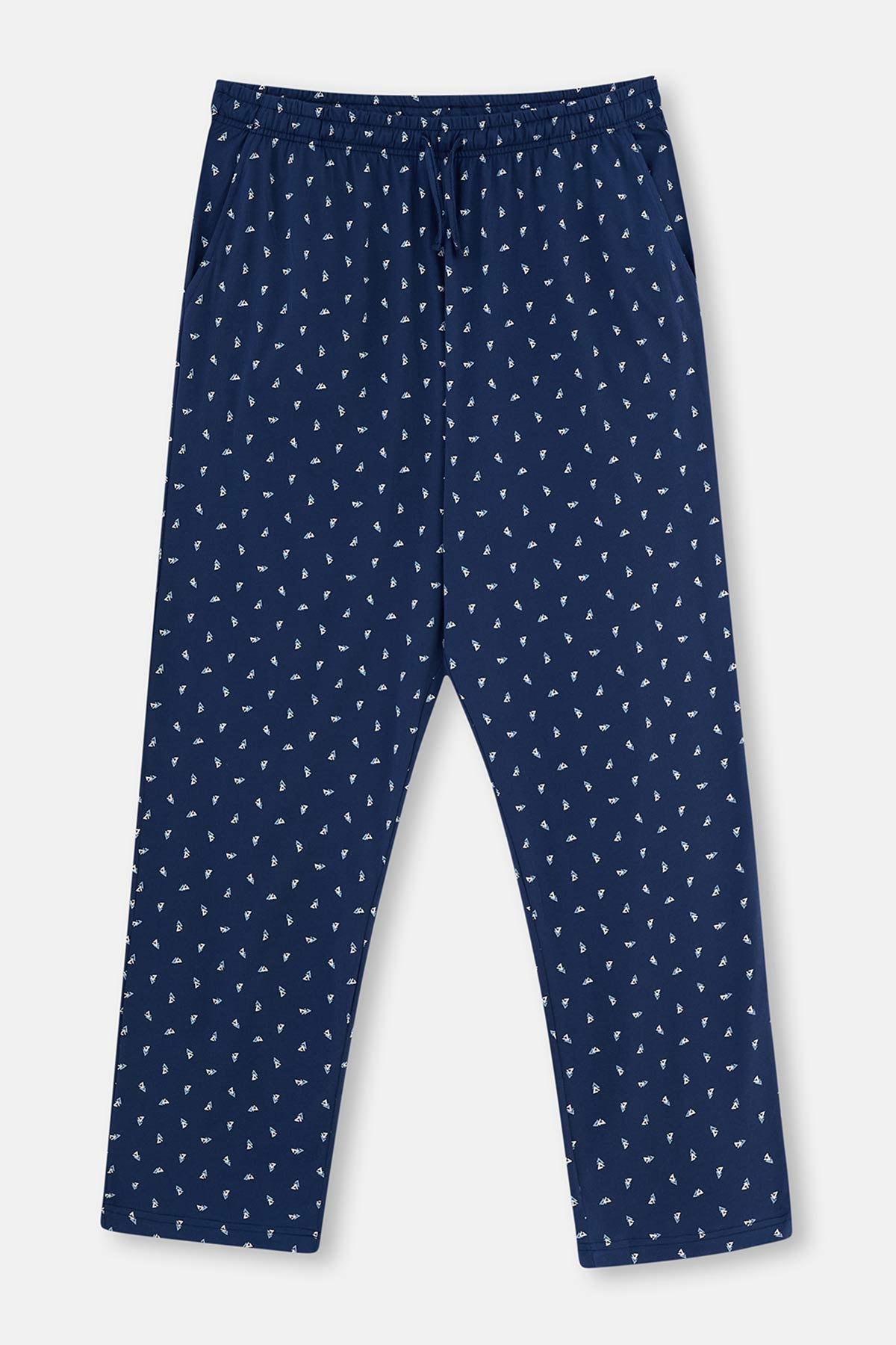 Mavi Yarım Patlı Cep Detaylı Kısa Kollu Plus Size Örme Pijama Takımı
