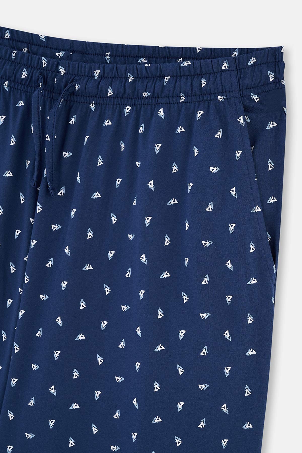 Mavi Yarım Patlı Cep Detaylı Kısa Kollu Plus Size Örme Pijama Takımı