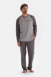 Anthracite HALF-PLOT LONG SLEEVE COTTON MODAL PAJAMAS SUIT