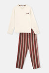 Beige V-NECK LONG SLEEVE WITH WOVEN BOTTOM  PAJAMAS SUIT