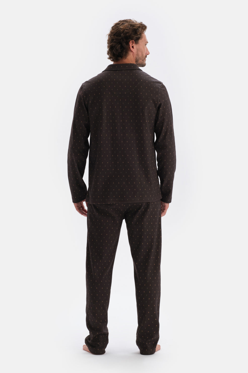 Dark Brown MICROPRINT PRINTED INTERLOCK SHIRT PAJAMAS SUIT