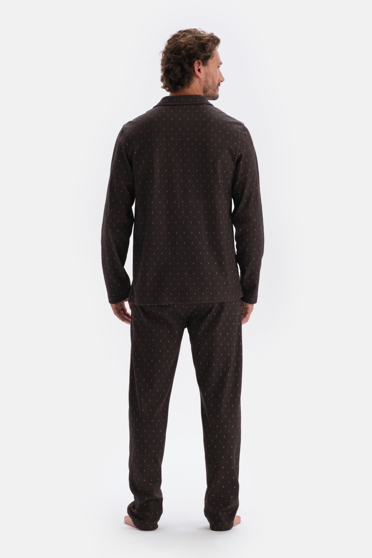 Dark Brown MICROPRINT PRINTED INTERLOCK SHIRT PAJAMAS SUIT