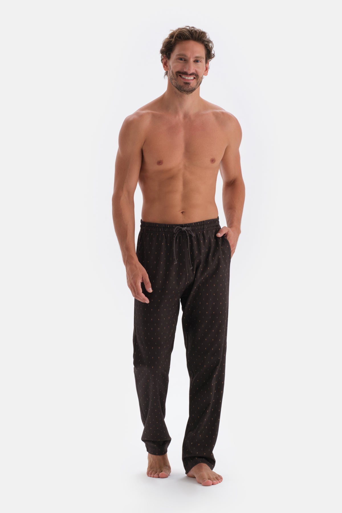 Dark Brown MICROPRINT PRINTED INTERLOCK SHIRT PAJAMAS SUIT