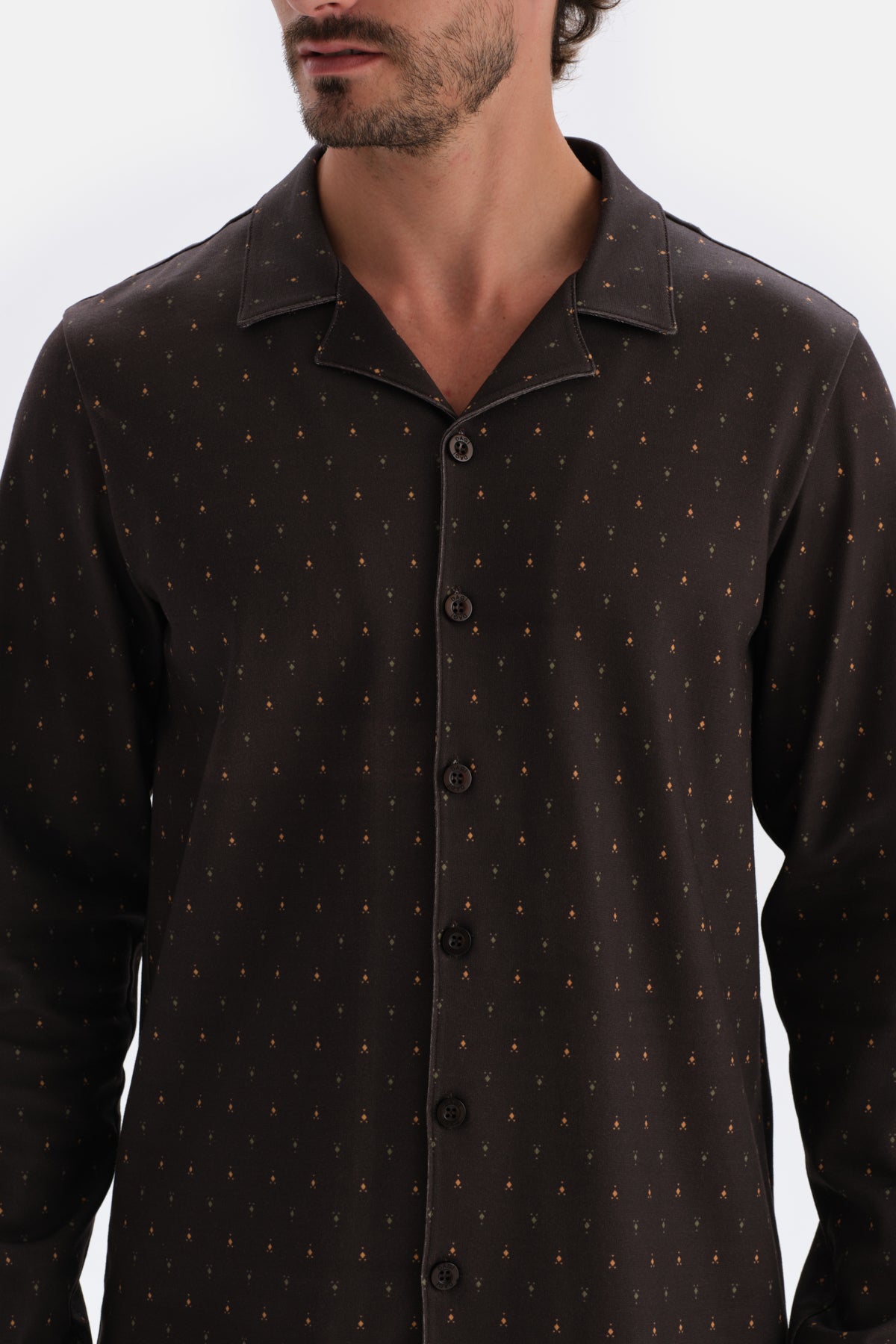 Dark Brown MICROPRINT PRINTED INTERLOCK SHIRT PAJAMAS SUIT