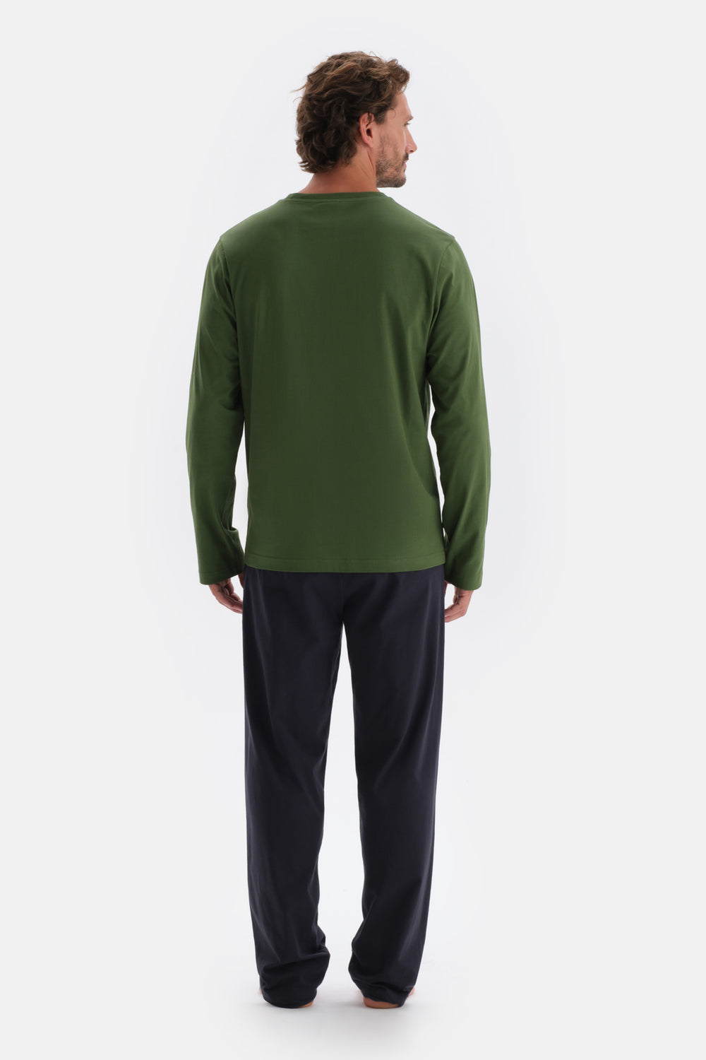 Green CREW-NECK POCKET DETAILED KNITTED PAJAMAS SUIT