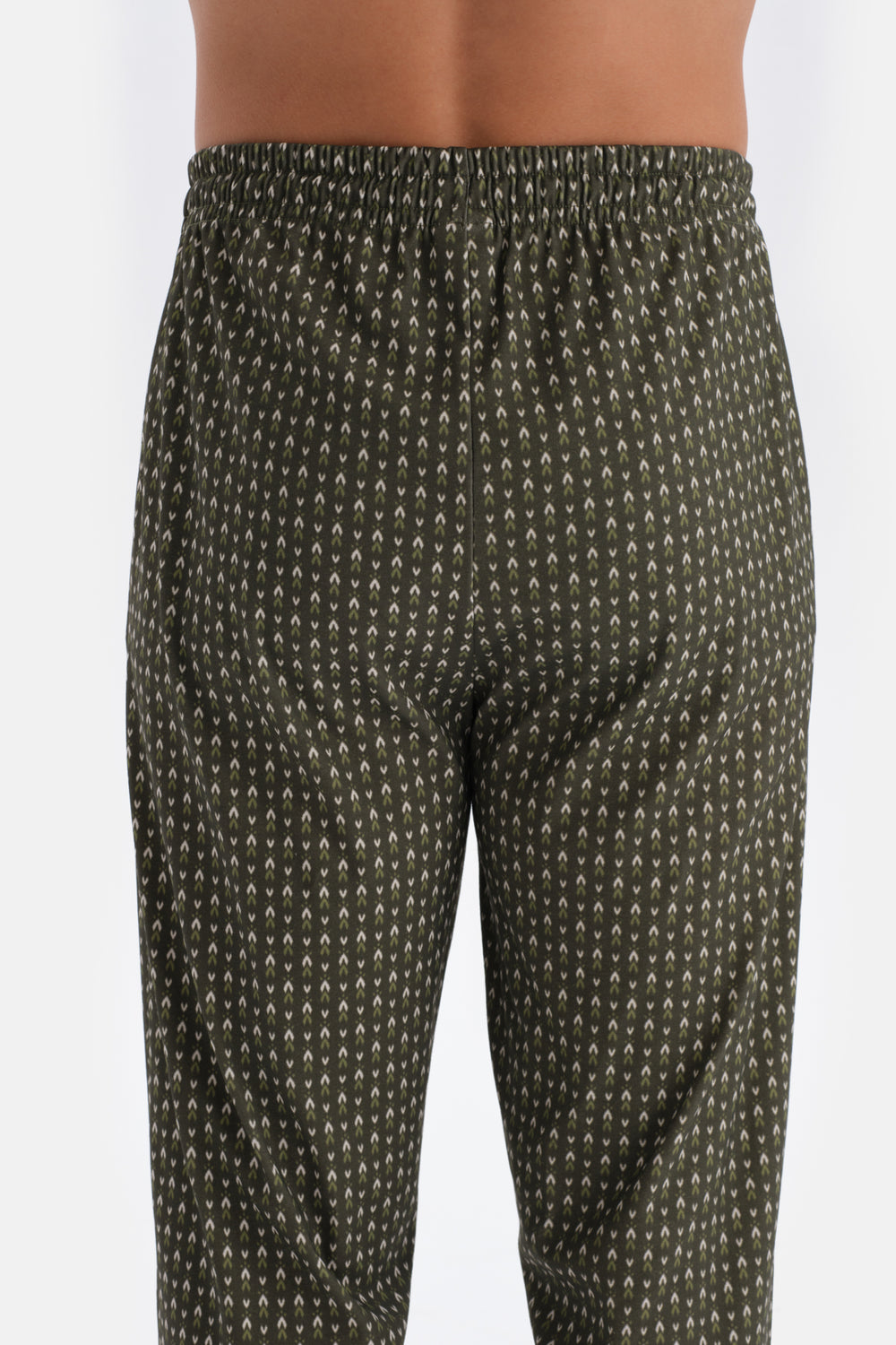 Yeşil Mikroprint Baskılı Örme Gömlek Pijama Takımı
