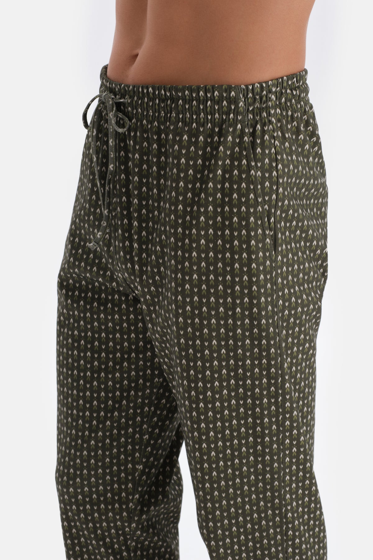 Yeşil Mikroprint Baskılı Örme Gömlek Pijama Takımı