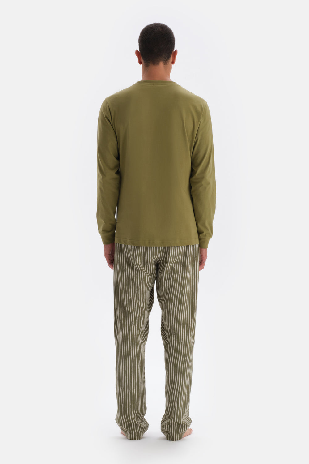 Green PRINT DETAILED LONG SLEEVE PAJAMAS SUIT WITH WOVEN BOTTOM