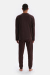 Dark Brown PRINT DETAILED CREW-NECK COTTON MODAL PAJAMAS SUIT