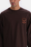 Dark Brown PRINT DETAILED CREW-NECK COTTON MODAL PAJAMAS SUIT