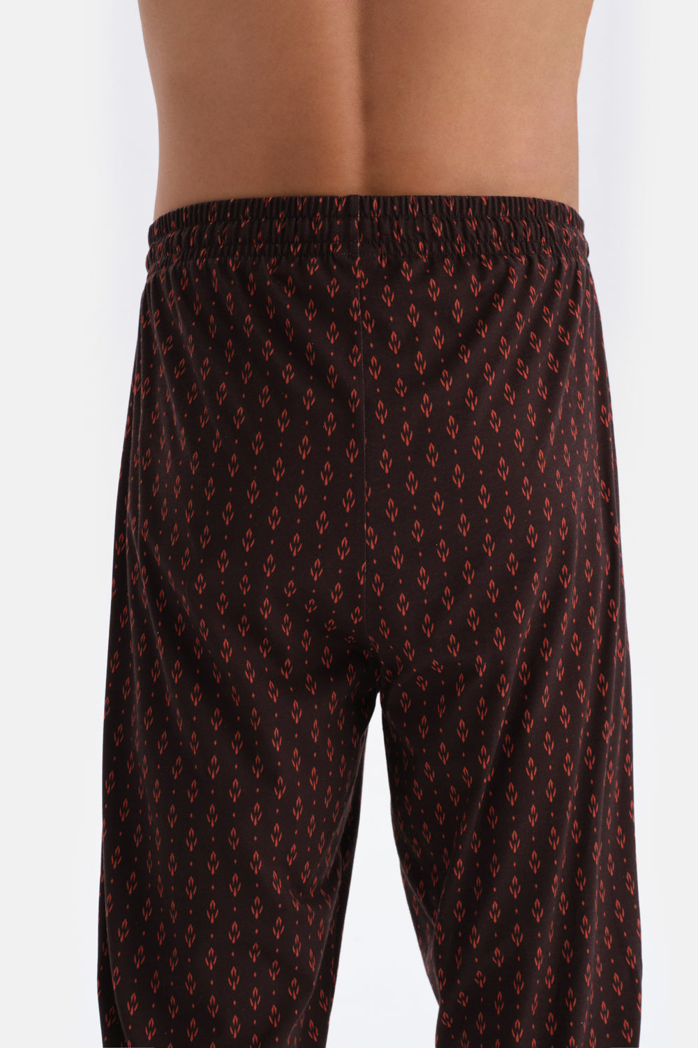 Dark Brown PRINT DETAILED CREW-NECK COTTON MODAL PAJAMAS SUIT
