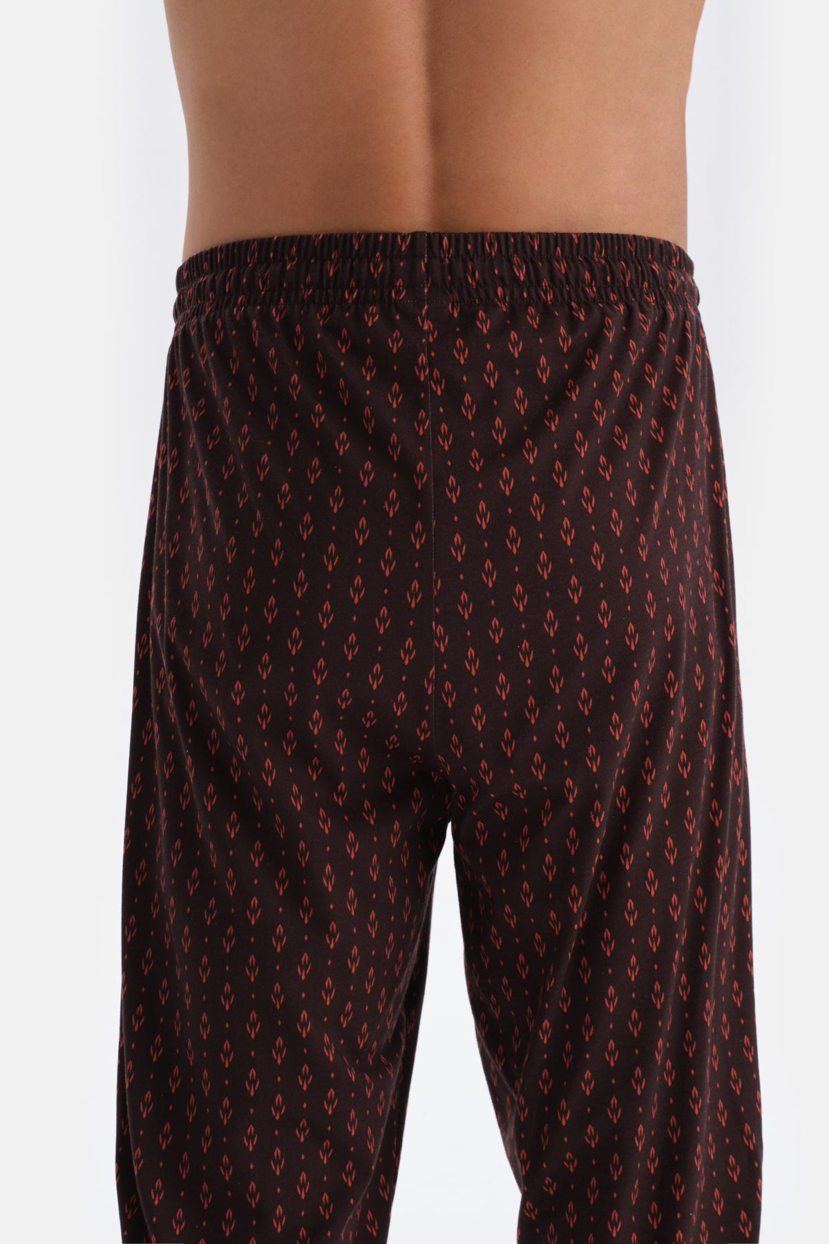 Dark Brown PRINT DETAILED CREW-NECK COTTON MODAL PAJAMAS SUIT