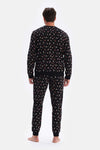 Siyah Metraj Baskılı Ipek Apre Interlok Pijama Takımı