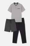 Gri Kısa Kollu Üçlü Groom Pijama Set