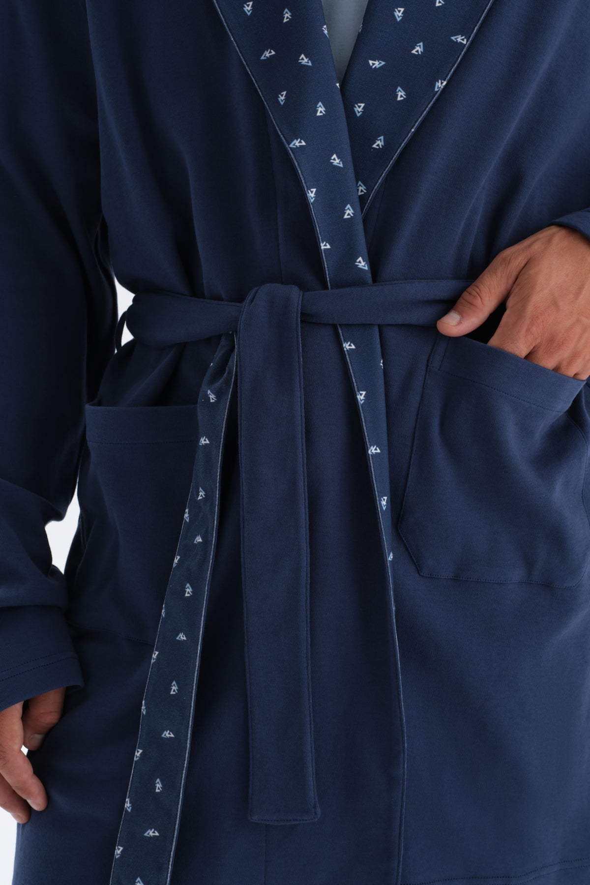 Indigo Şal Yaka Interlok Pamuklu Sabahlık