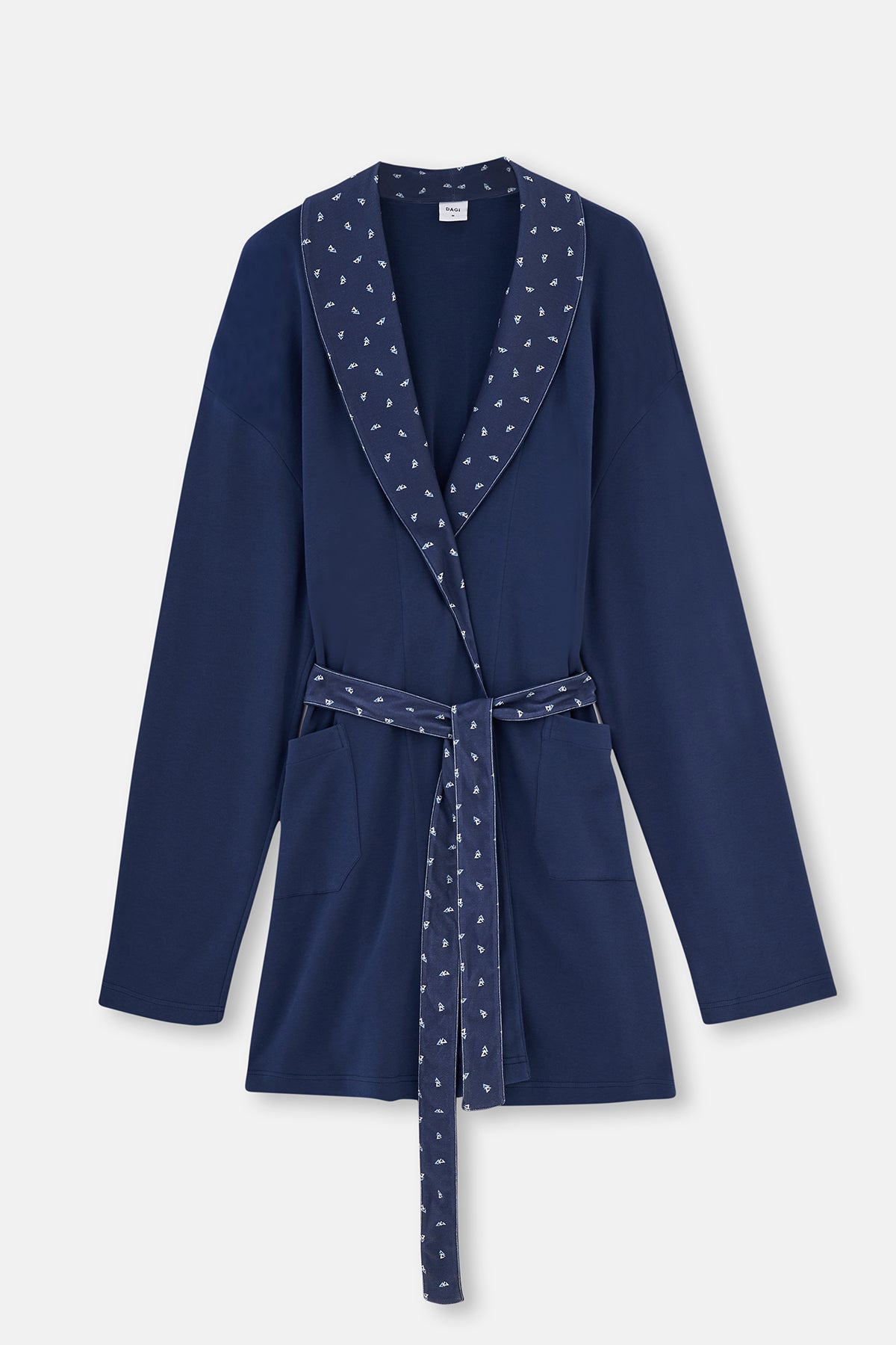 Indigo Şal Yaka Interlok Pamuklu Sabahlık