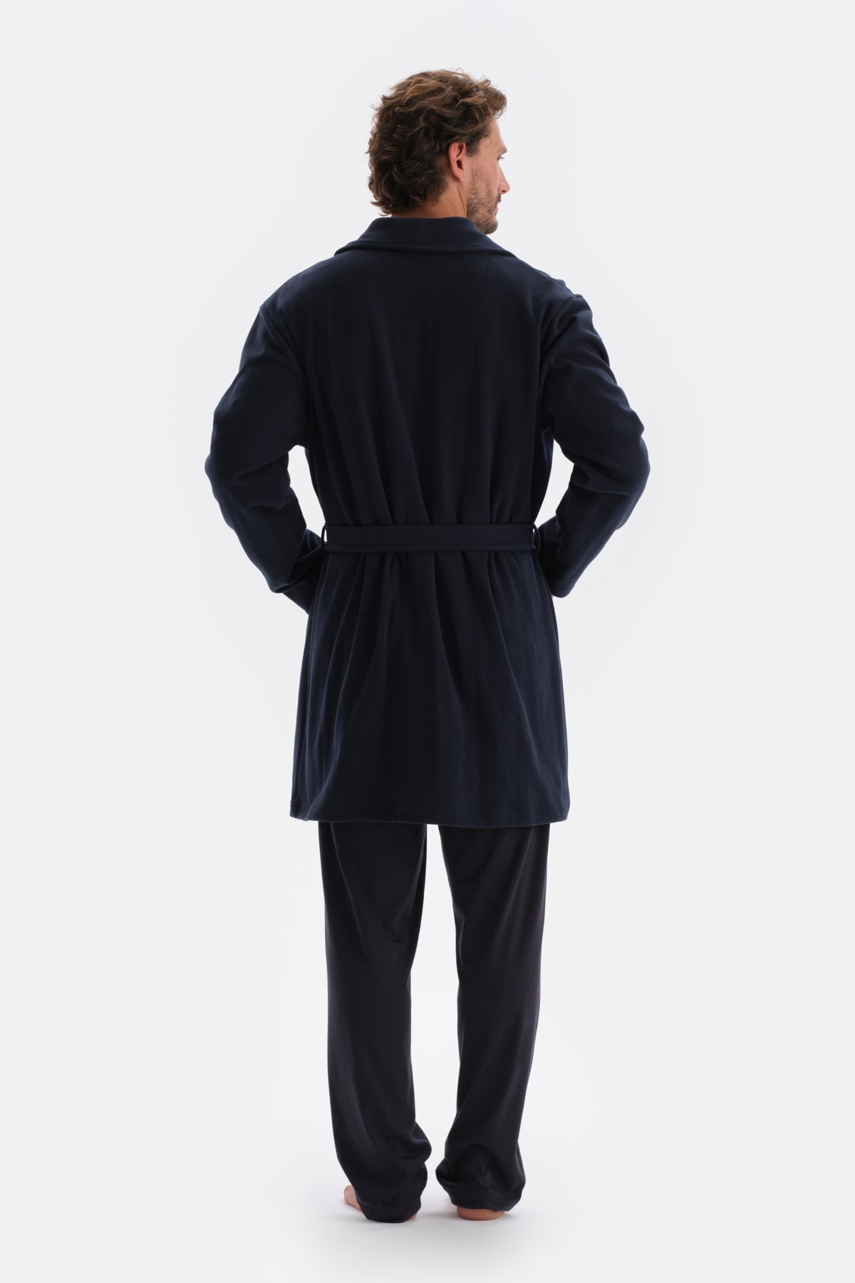 Navy BRIOCHE STITCHED DRESSING GOWN
