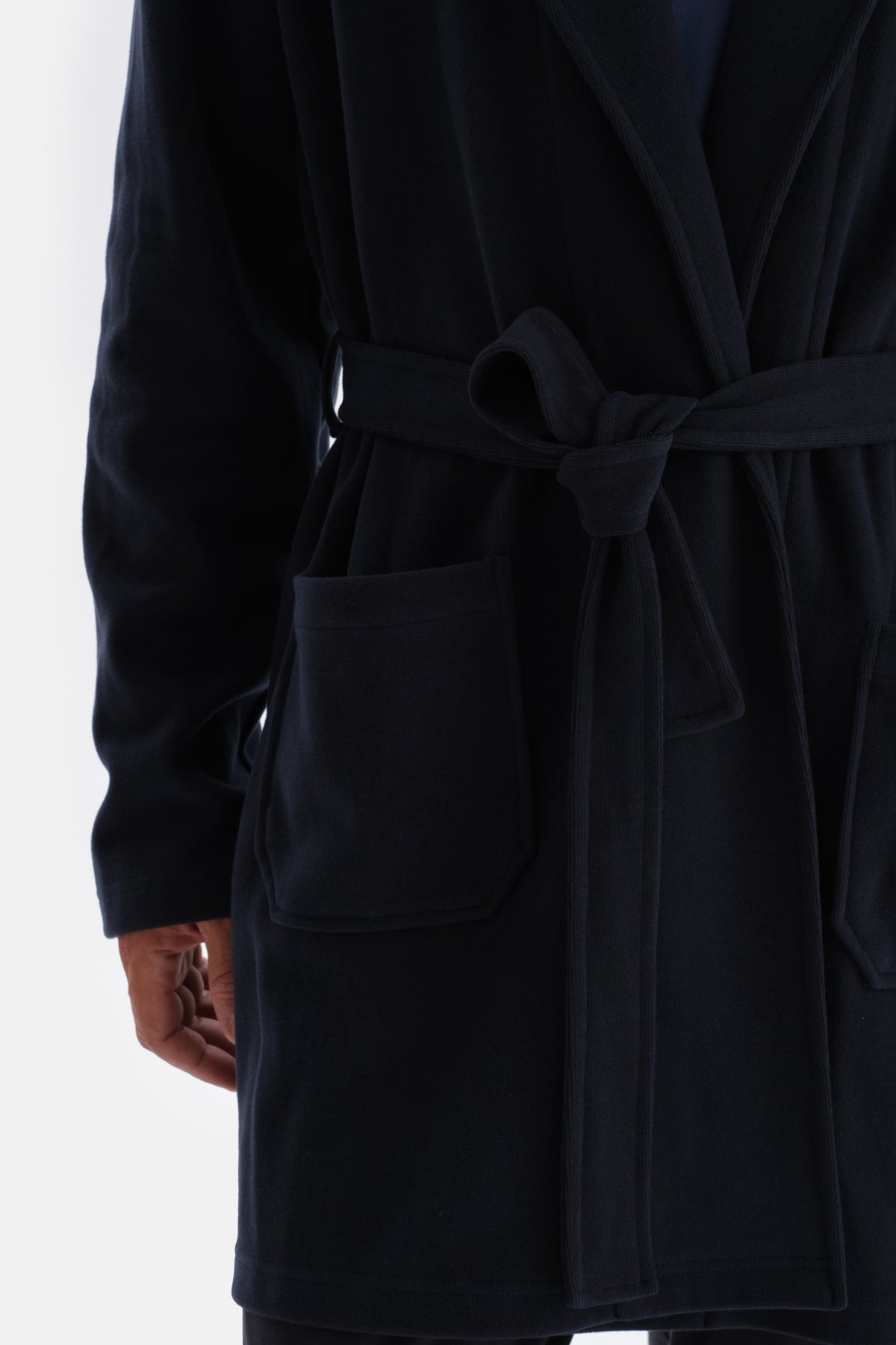 Navy BRIOCHE STITCHED DRESSING GOWN