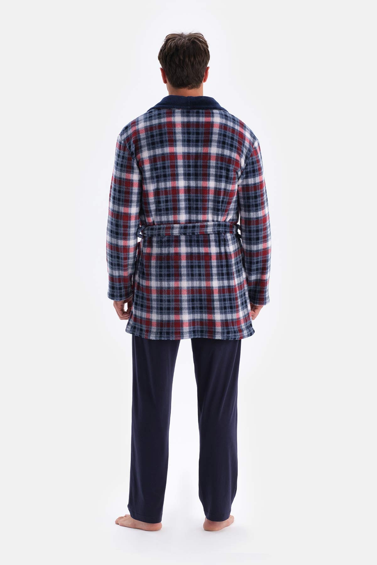 Navy PLAID FLEECE ROBE