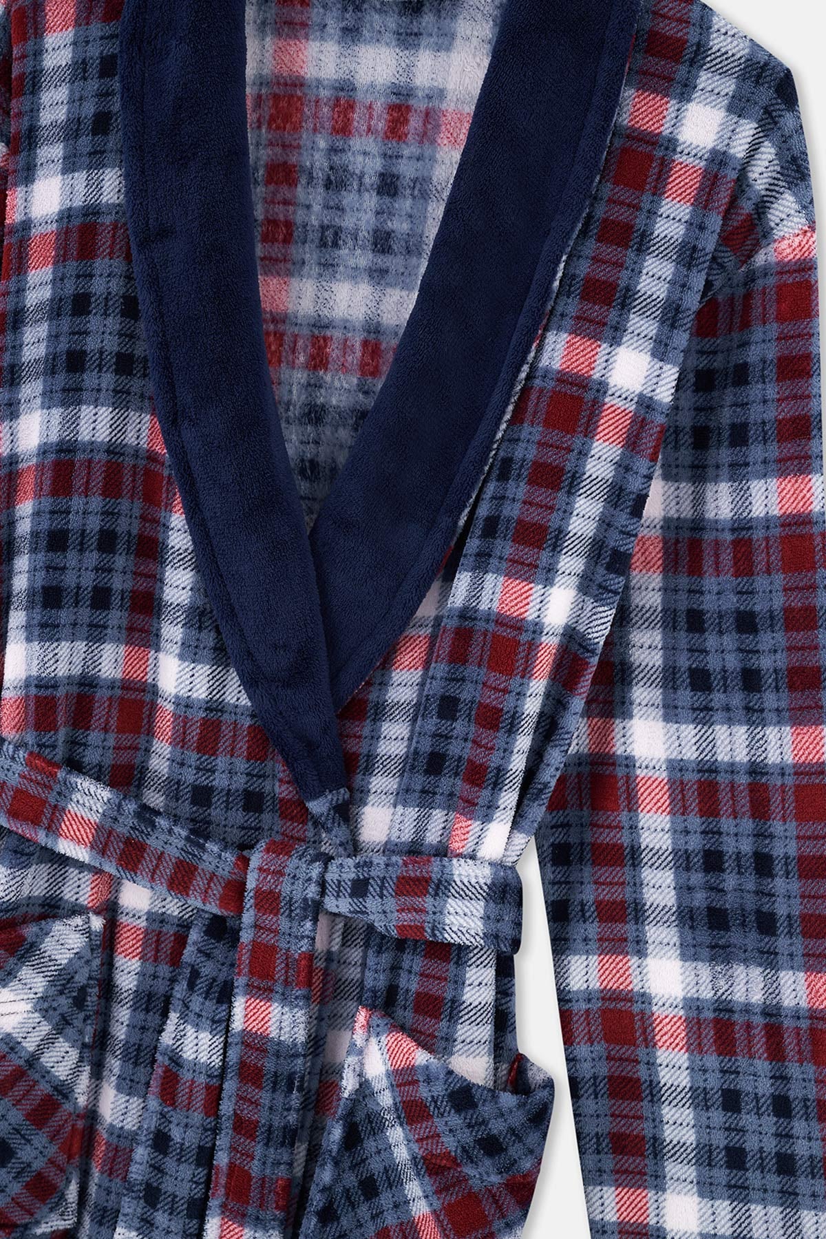 Navy PLAID FLEECE ROBE