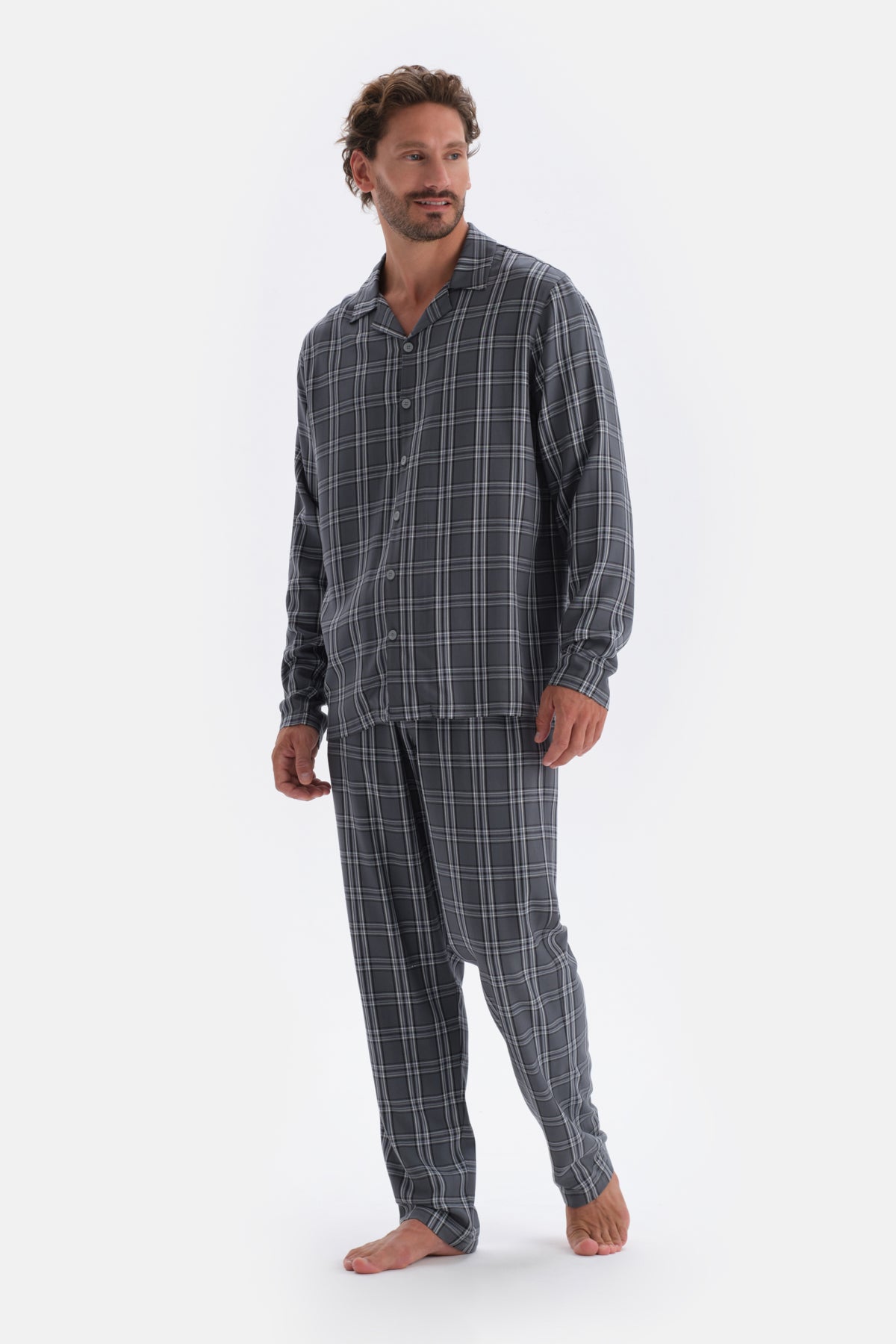 Smoke PLAID WOVEN SINGLE BOTTOM TROUSERS
