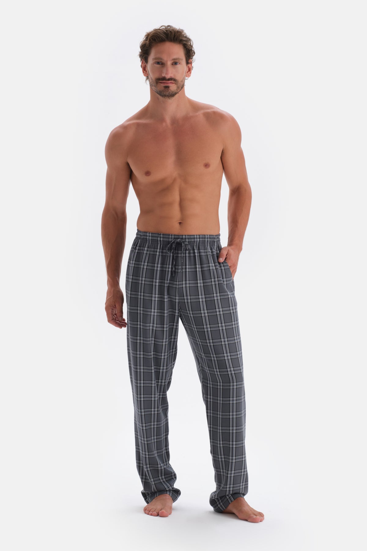 Smoke PLAID WOVEN SINGLE BOTTOM TROUSERS