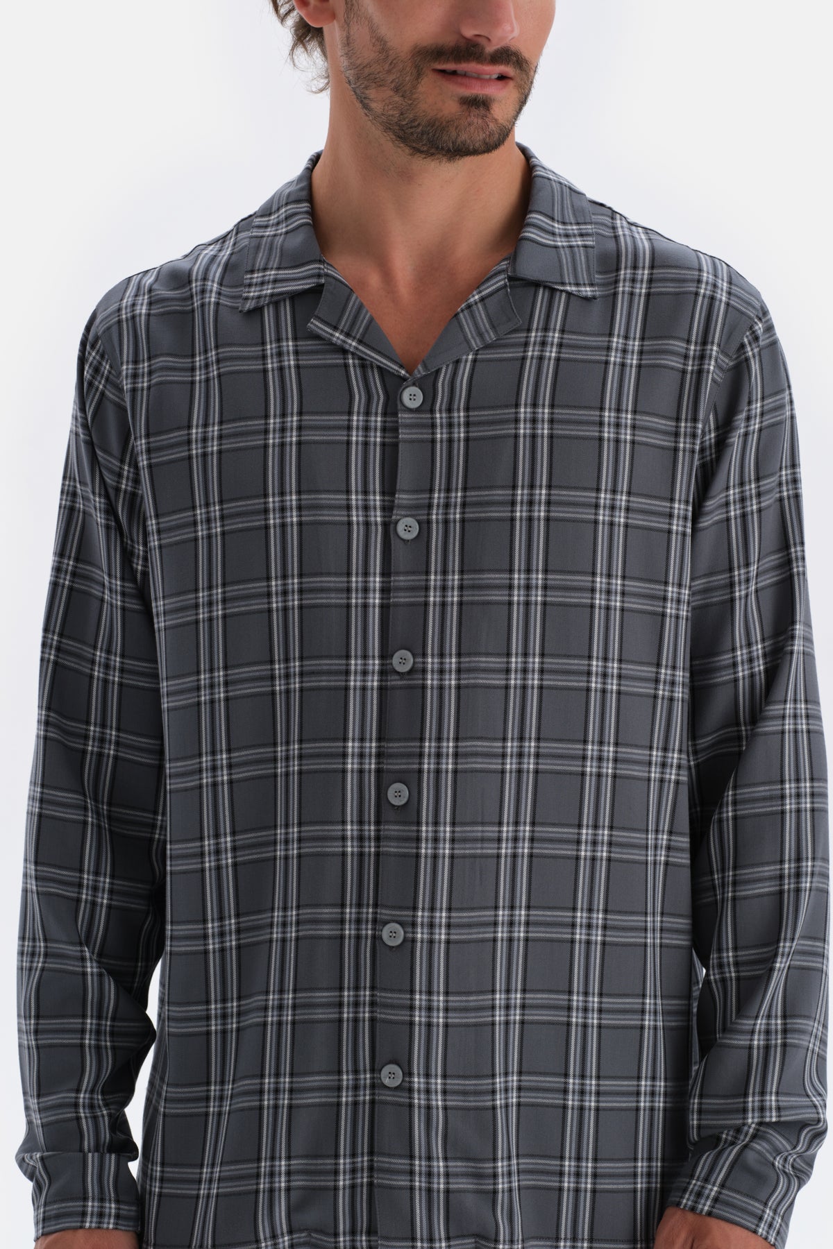 Füme Ekose Dokuma Gömlek Pijama Üstü