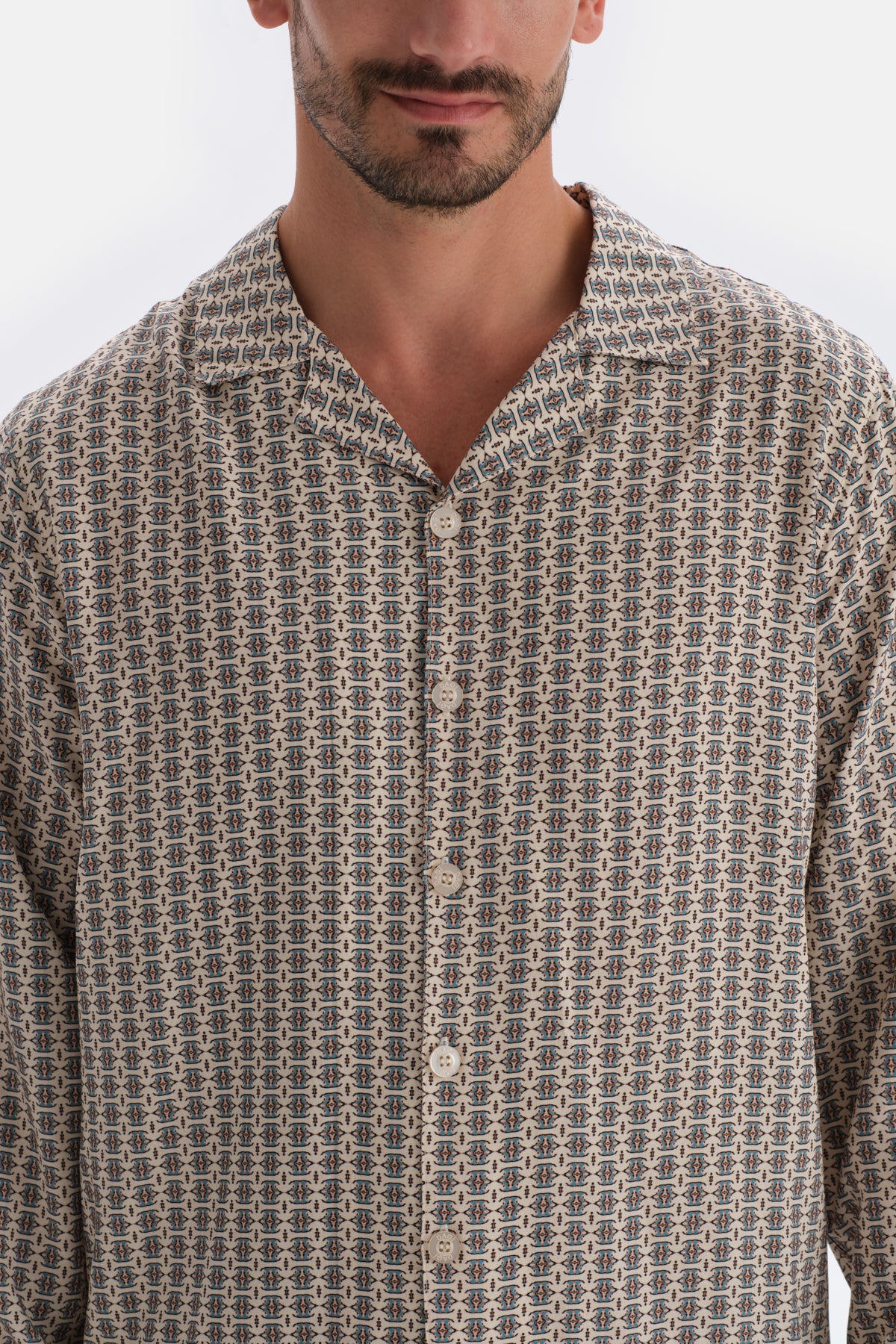 Multicolor Mıkroprınt Baskılı Gömlek Pijama Üstü