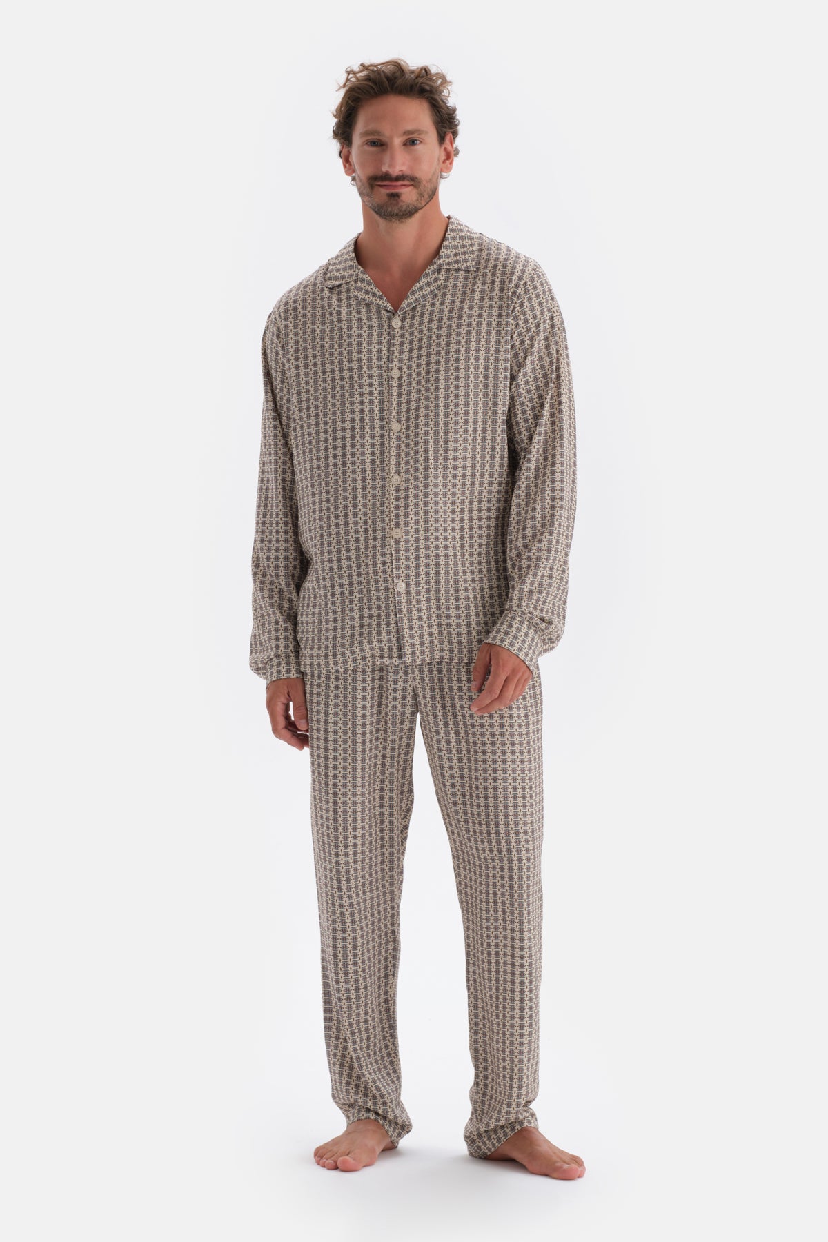 Multicolor Mıkroprınt Baskılı Gömlek Pijama Üstü