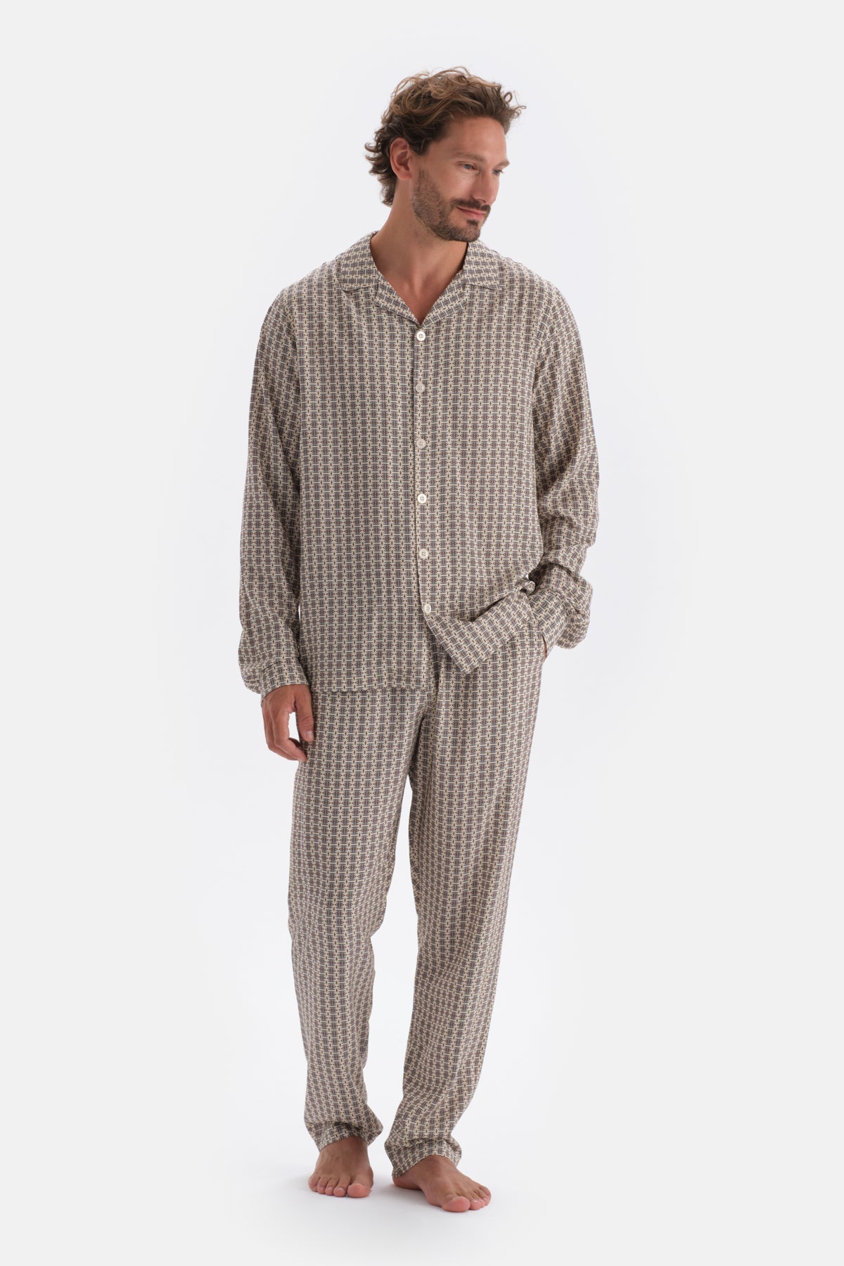 Multicolor Mıkroprınt Baskılı Gömlek Pijama Üstü