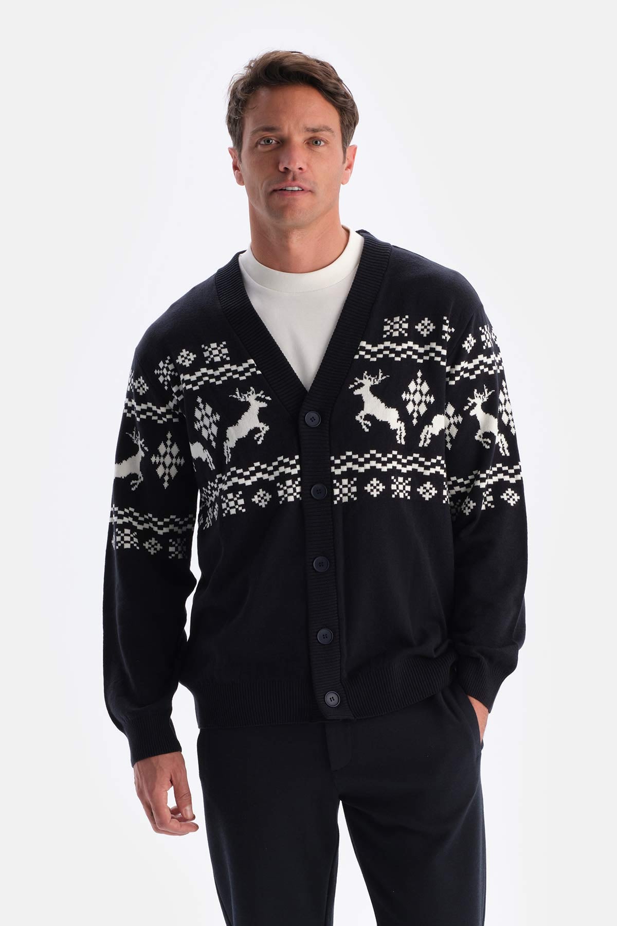 Navy CHRISTMAS PATTERNED KNITWEAR CARDIGAN