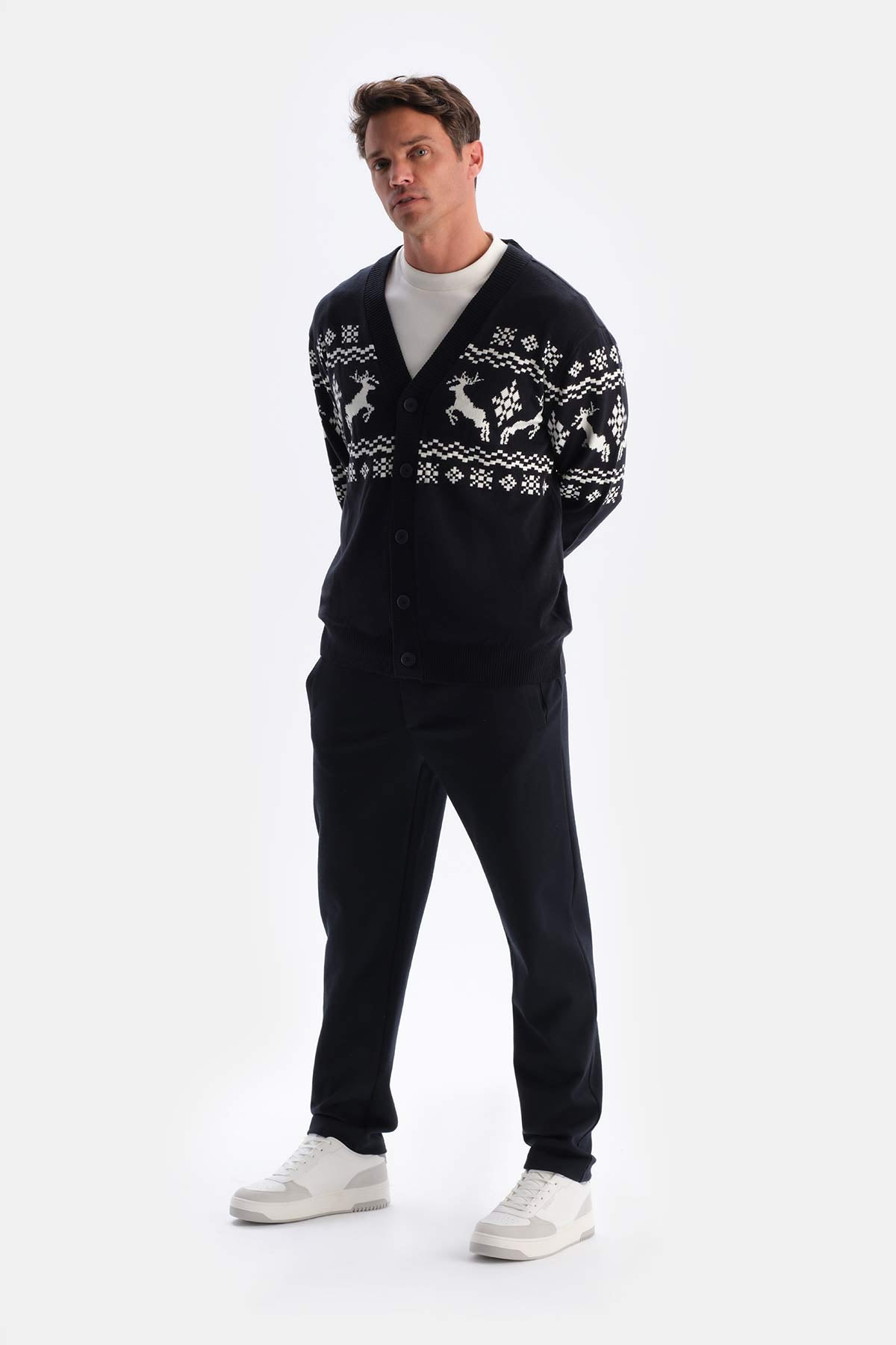 Navy CHRISTMAS PATTERNED KNITWEAR CARDIGAN
