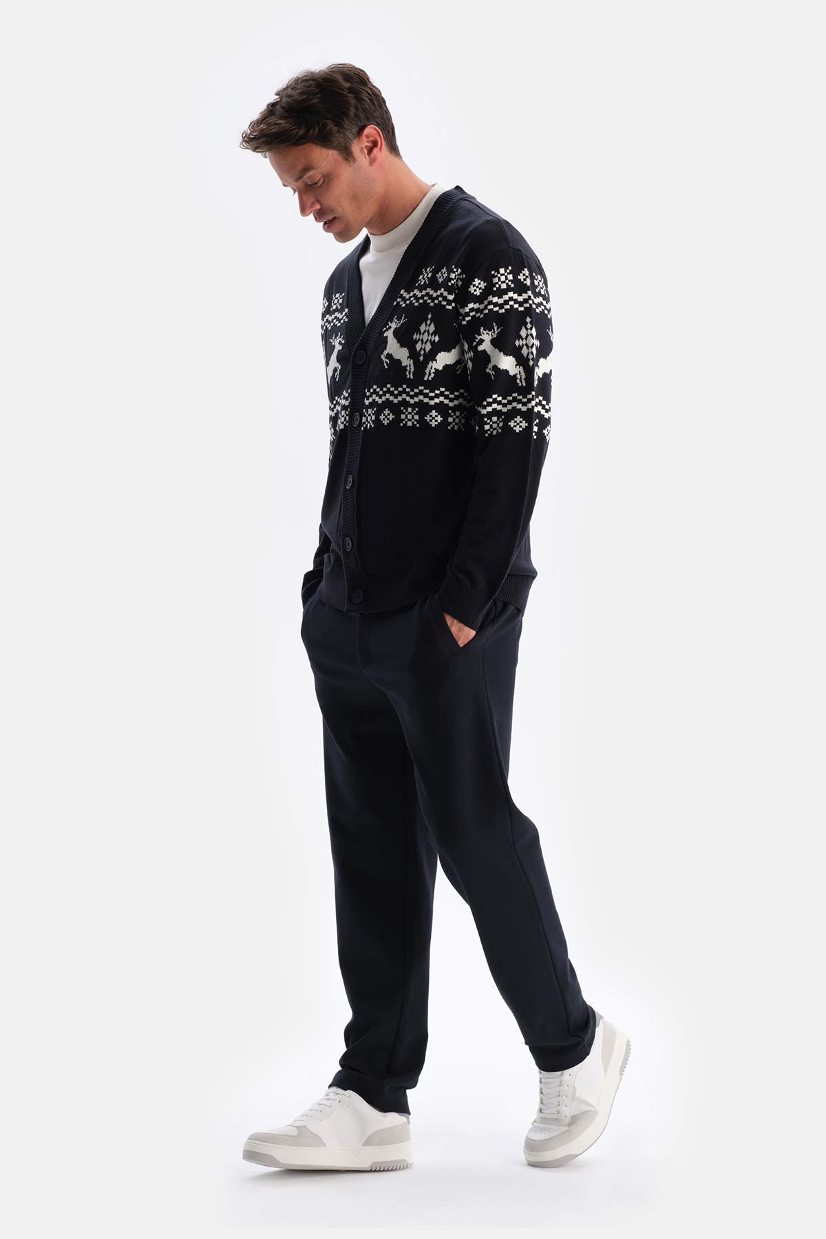 Navy CHRISTMAS PATTERNED KNITWEAR CARDIGAN