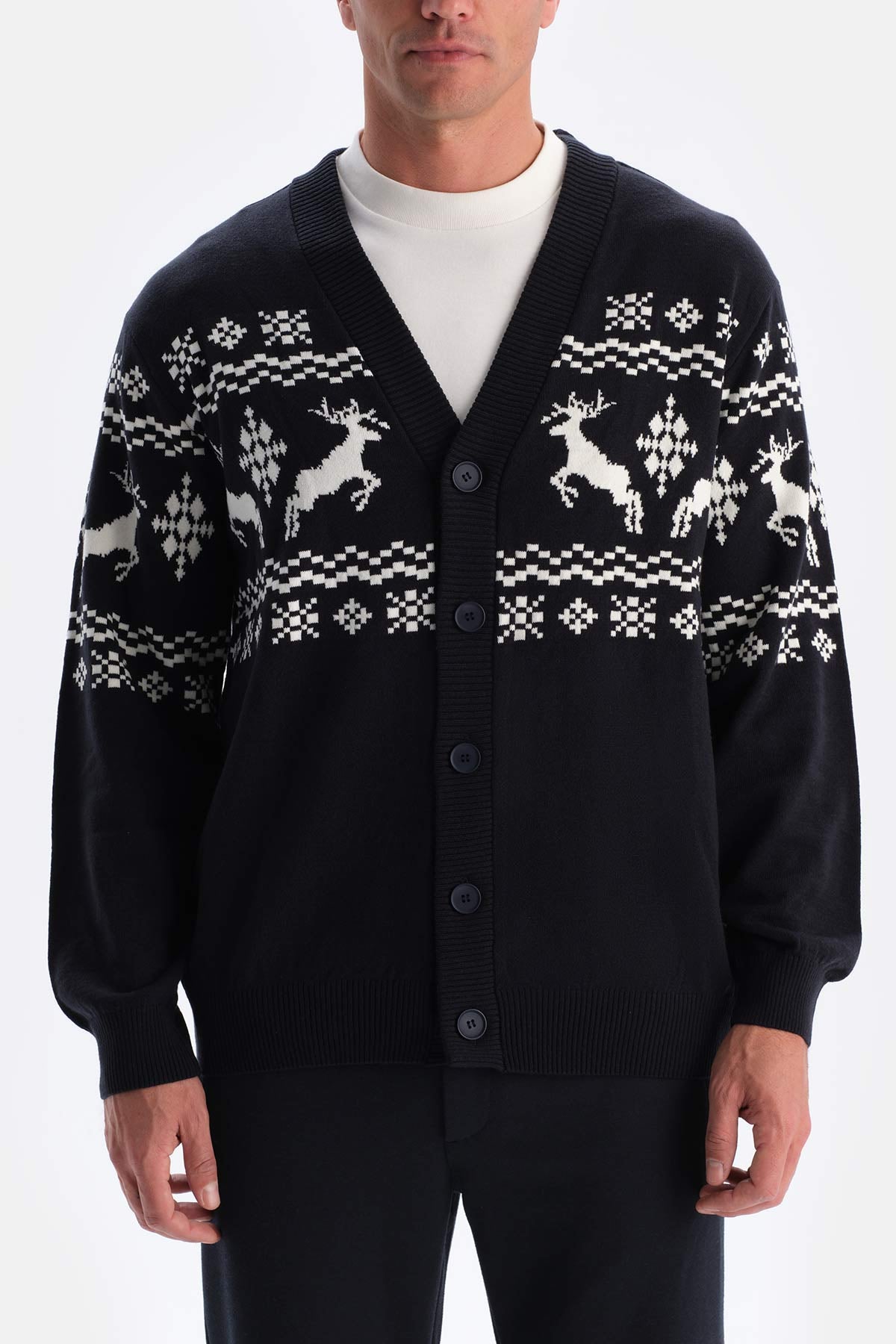 Navy CHRISTMAS PATTERNED KNITWEAR CARDIGAN