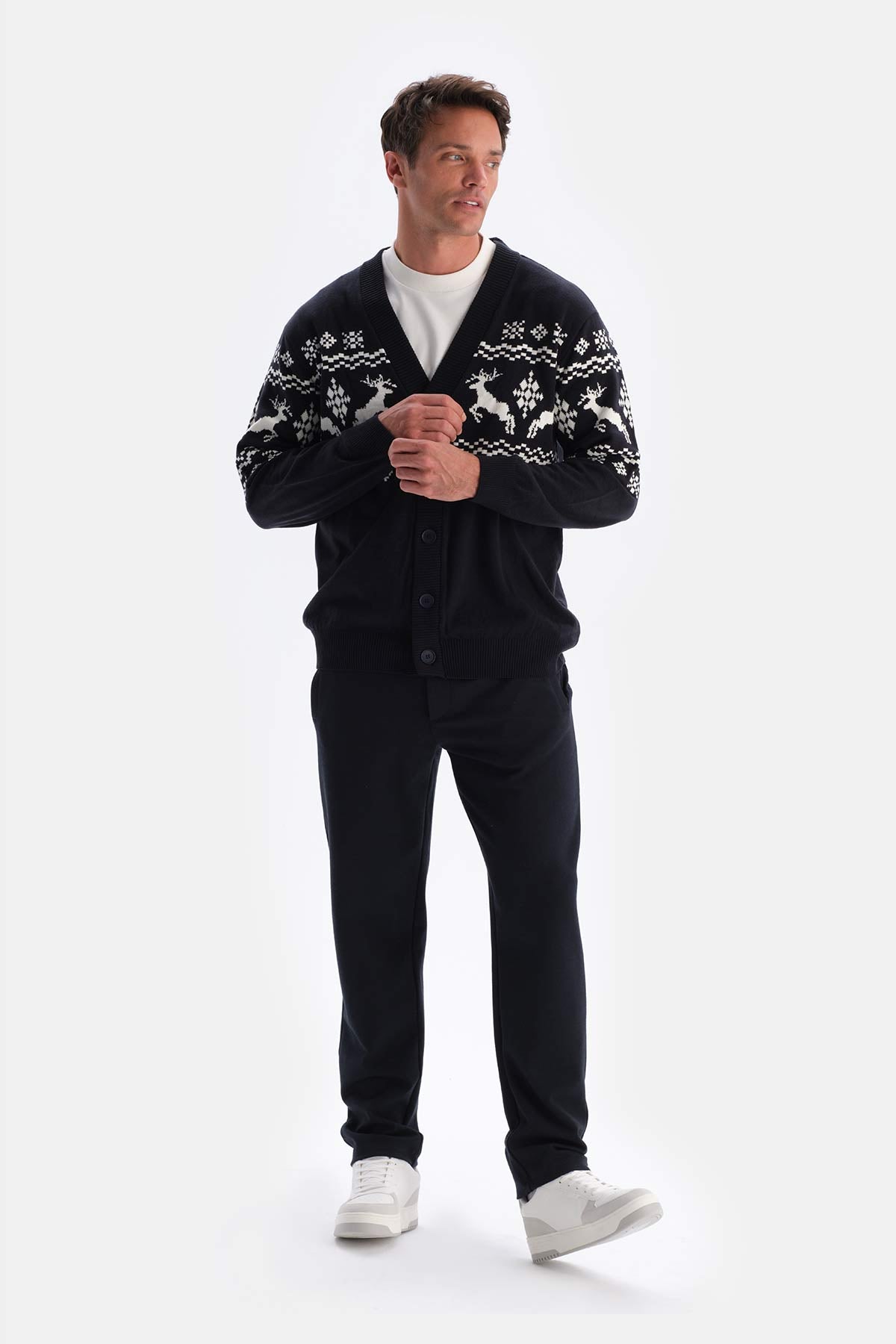 Navy CHRISTMAS PATTERNED KNITWEAR CARDIGAN
