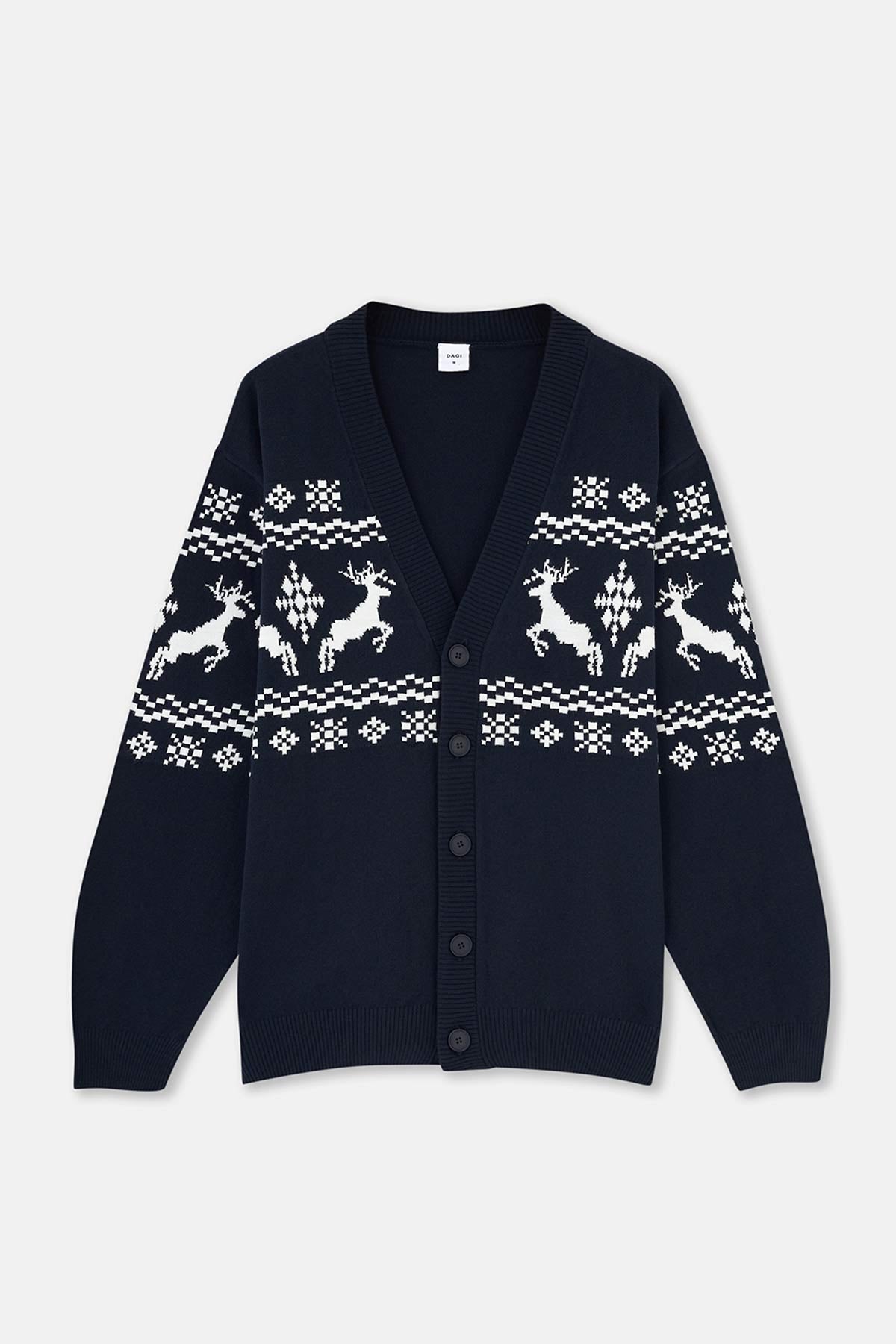 Navy CHRISTMAS PATTERNED KNITWEAR CARDIGAN