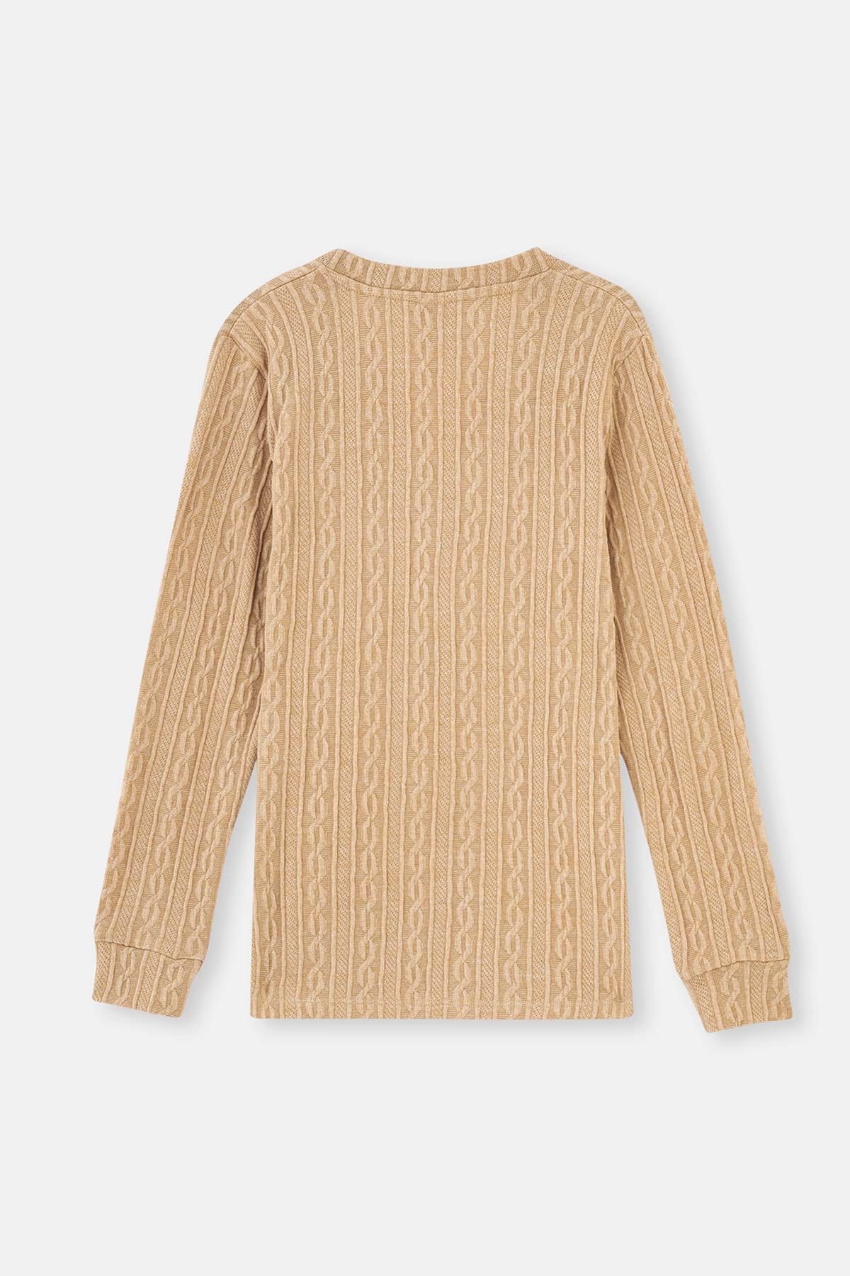 Light Brown V NECK LONG SLEEVE KNITTED SWEATSHIRT