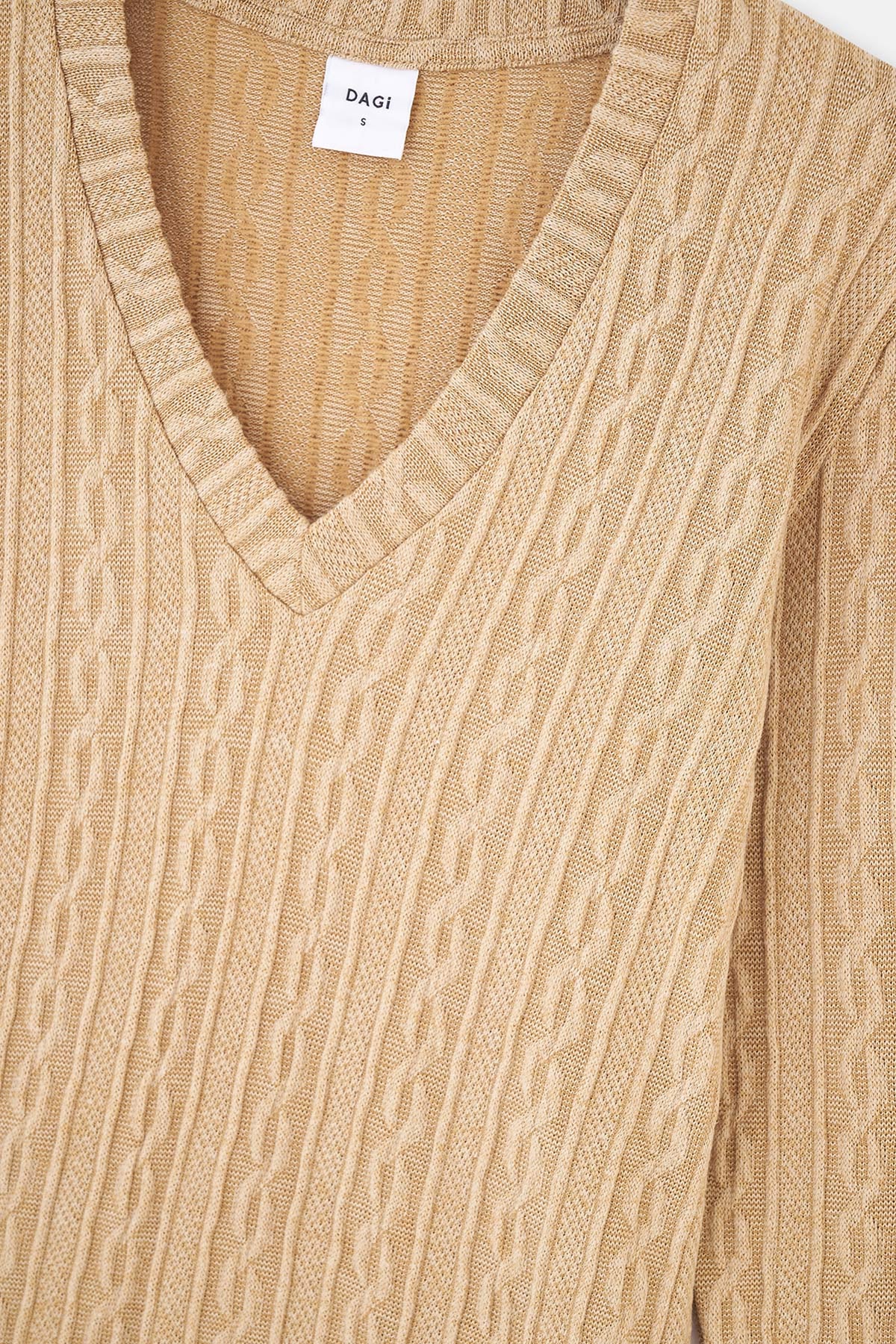 Light Brown V NECK LONG SLEEVE KNITTED SWEATSHIRT