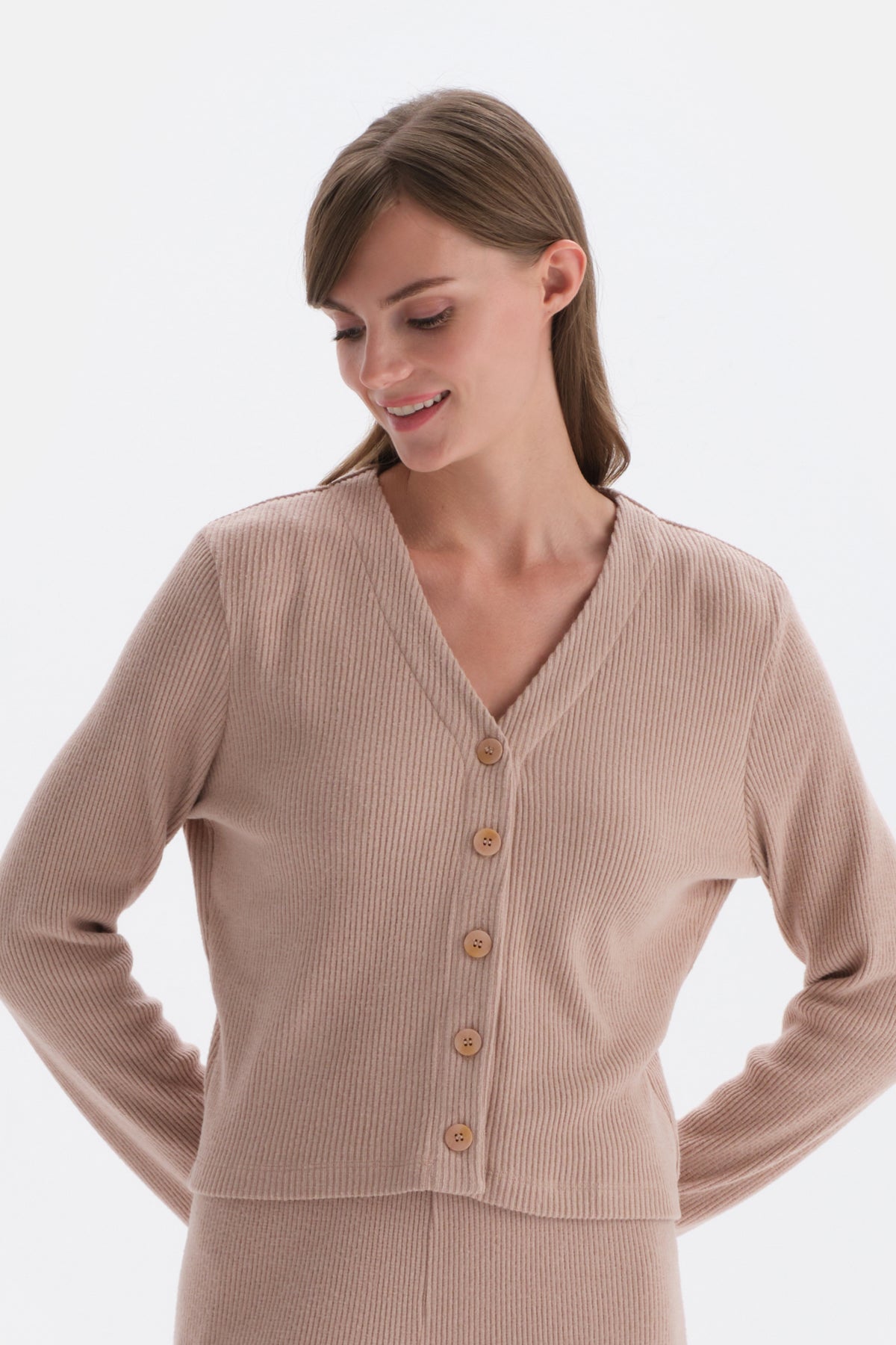 Light Brown BUTTON DETAILED CARDIGAN