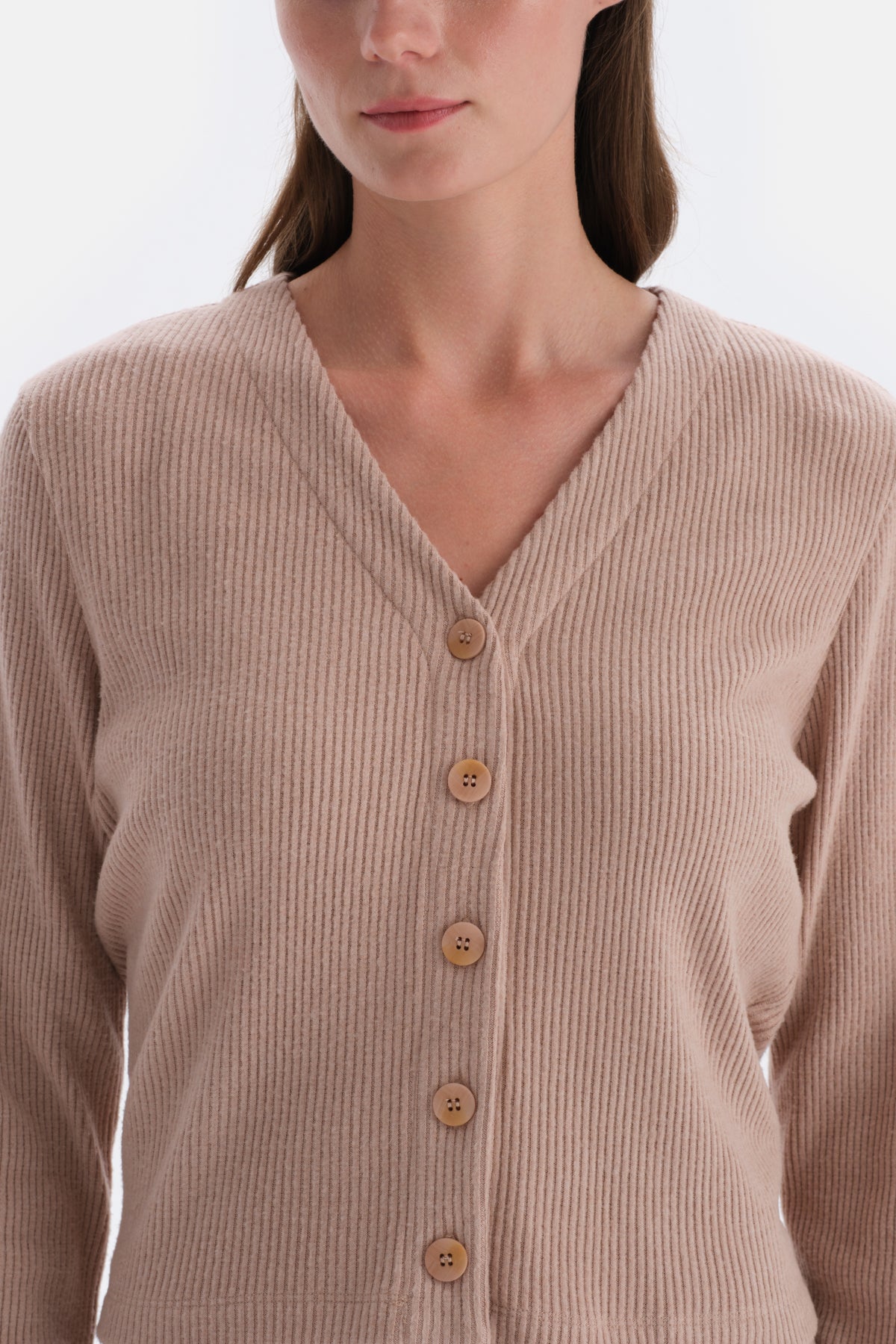 Light Brown BUTTON DETAILED CARDIGAN