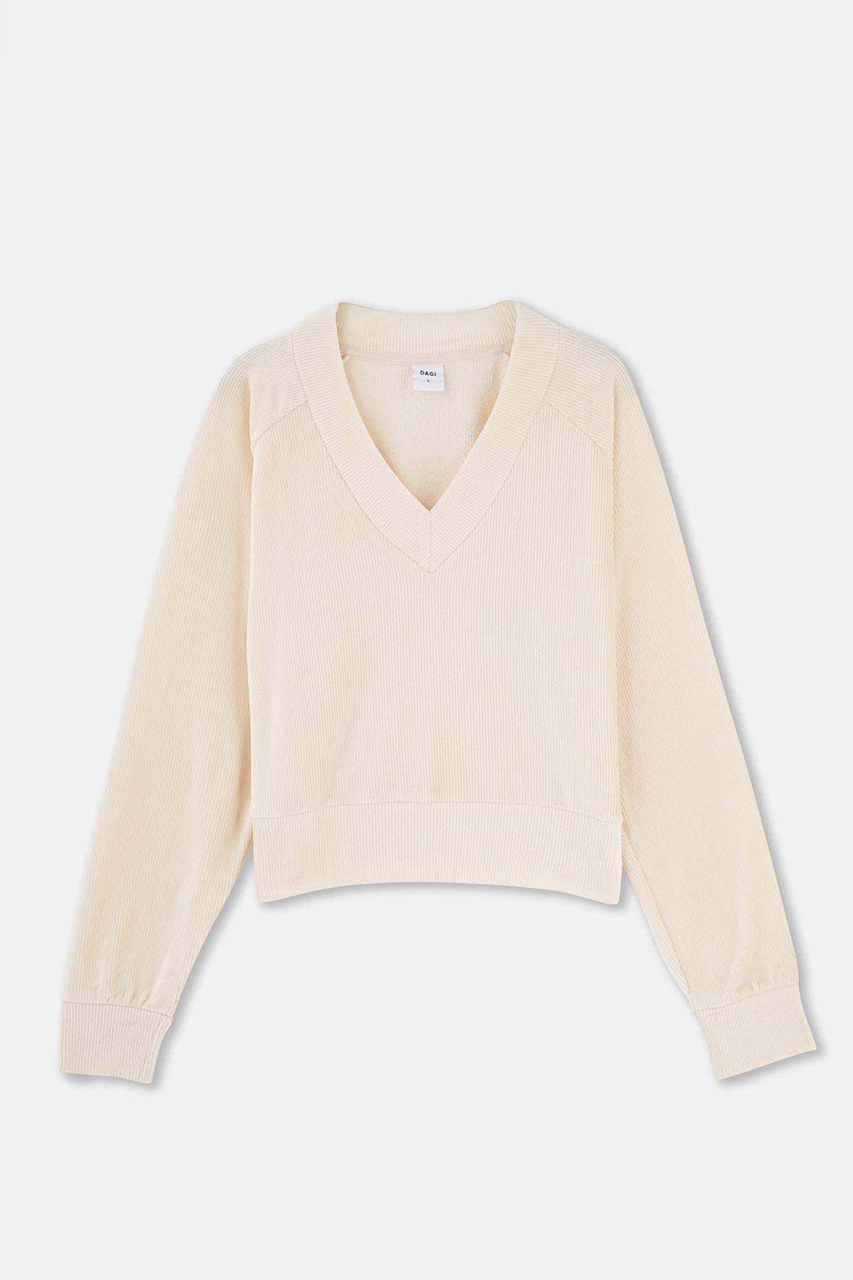 Ecru V-NECK REGLAN SLEEVE VELVET SWEATSHIRT