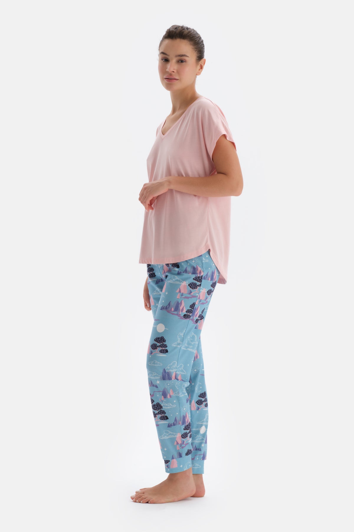 Light Pink V NECK SHORT SLEEVE PAJAMA TOP