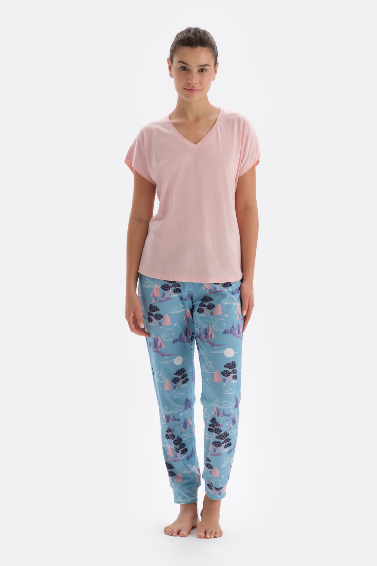 Light Pink V NECK SHORT SLEEVE PAJAMA TOP