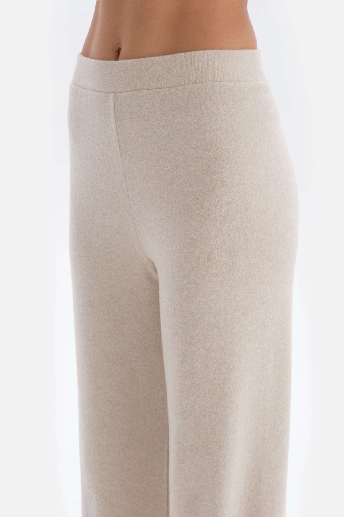 Bej Melanj Yüksek Bel Bol Paça Pantolon